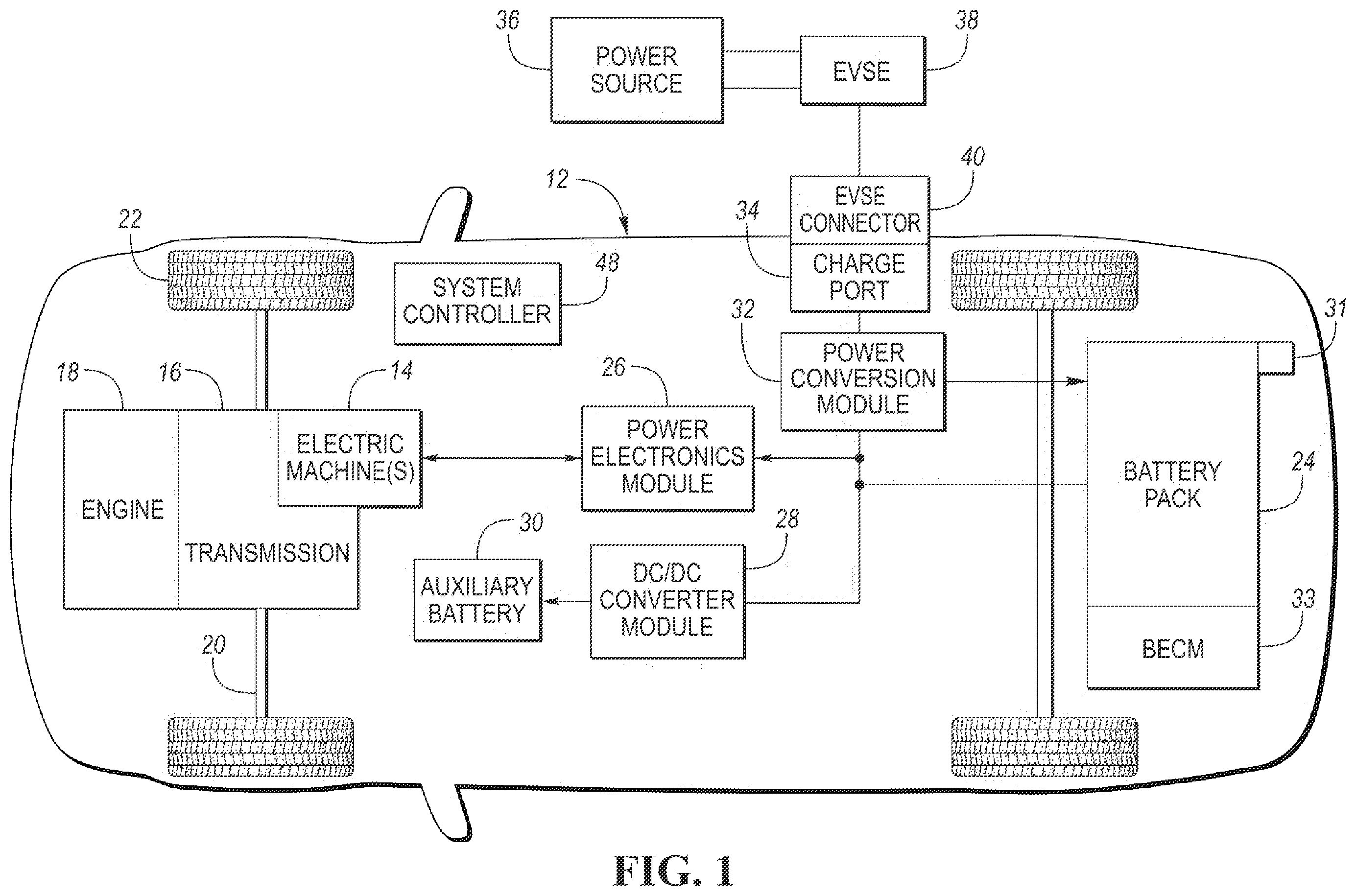 Patent US12576747 Figure 1 – Electrified vehicle control using traction battery array-based multi-cell state estimation
