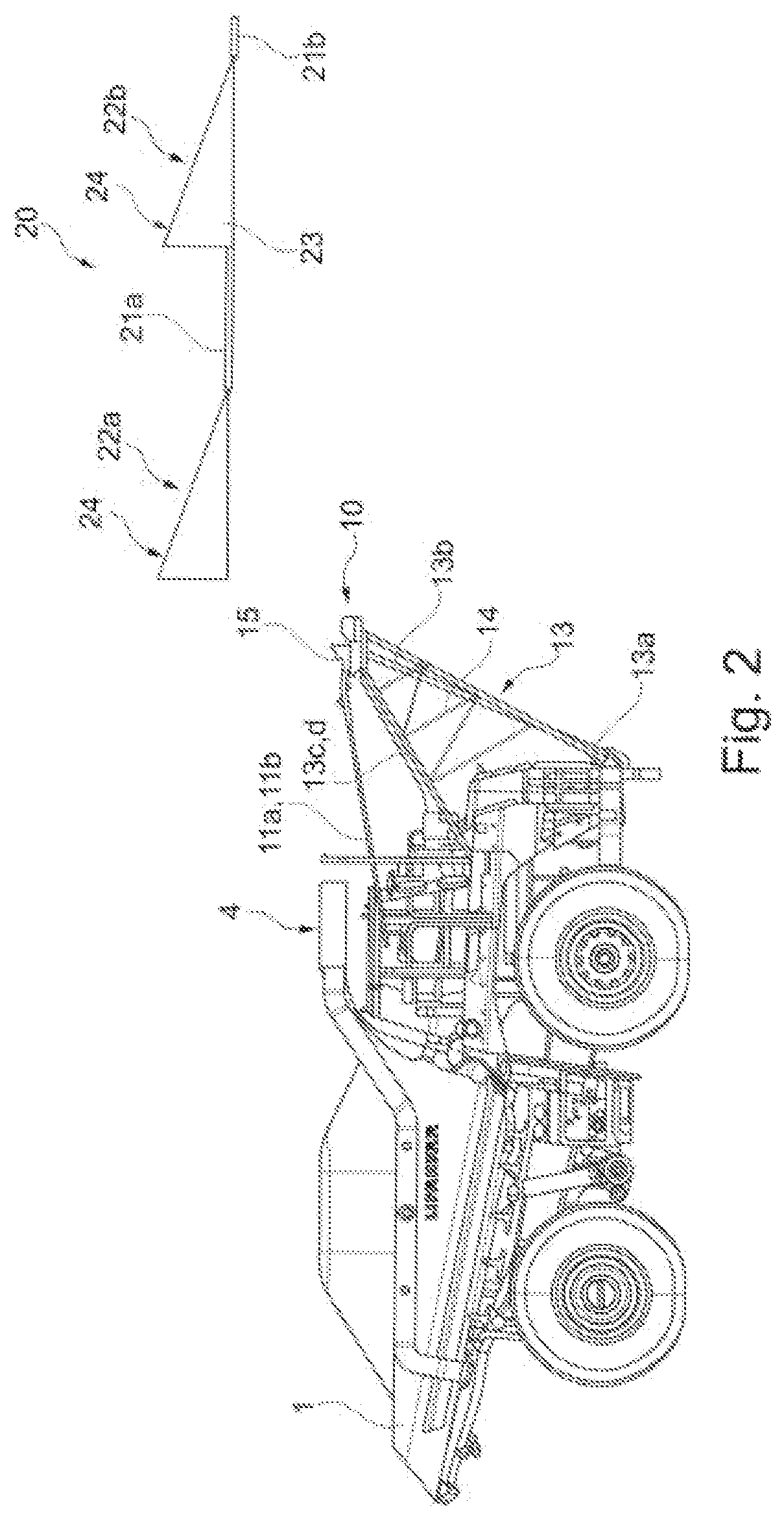 Patent US12576751 Figure 2 – Overhead line system for construction machines for piece good and bulk material transport and construction machine