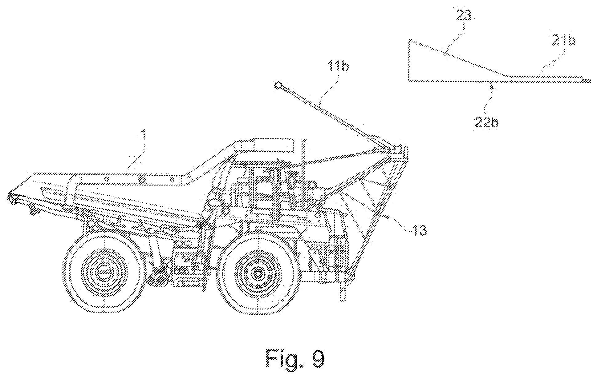 Patent US12576751 Figure 12 – Overhead line system for construction machines for piece good and bulk material transport and construction machine