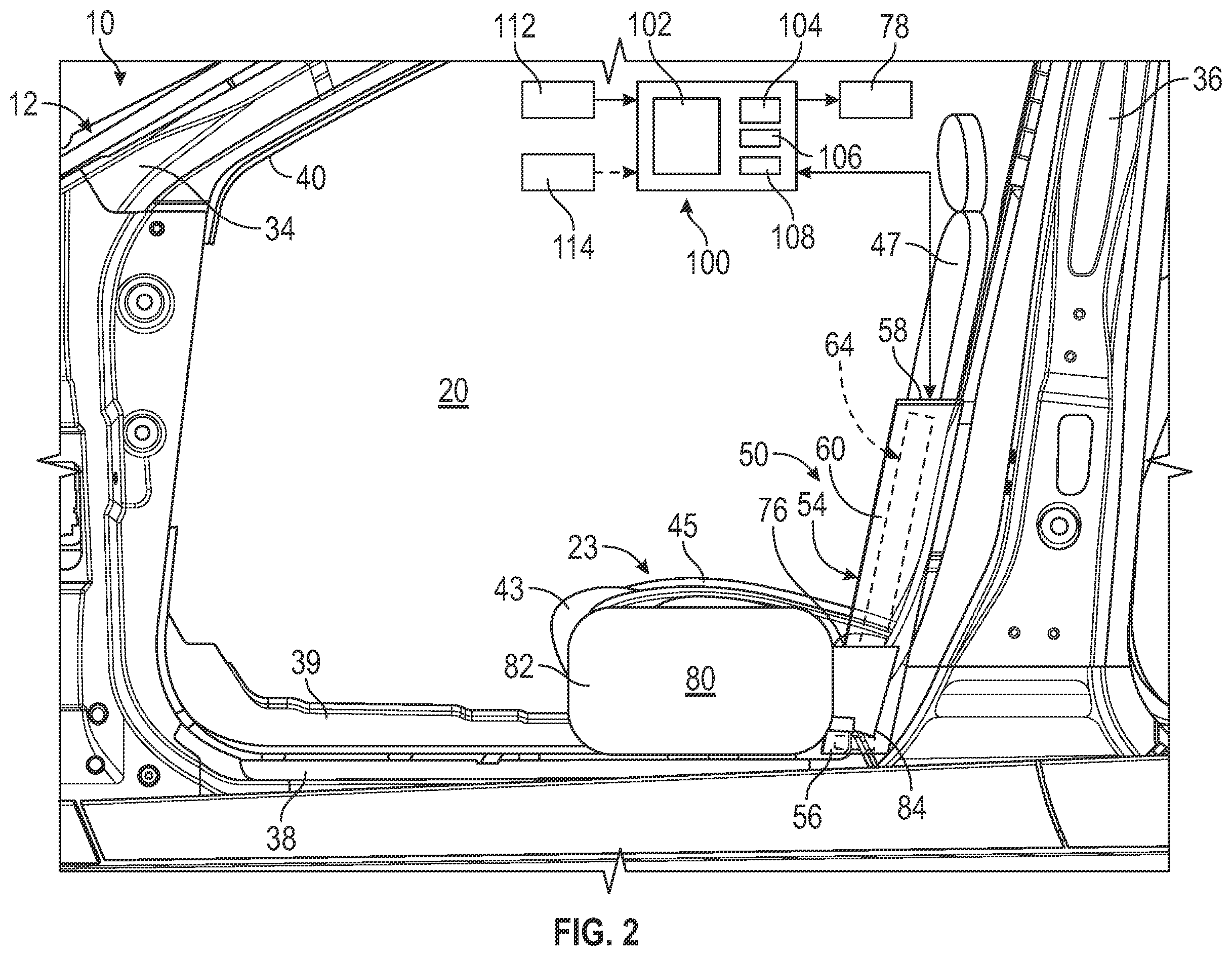 Patent US12576753 Figure 2 – Entry and egress system for a vehicle