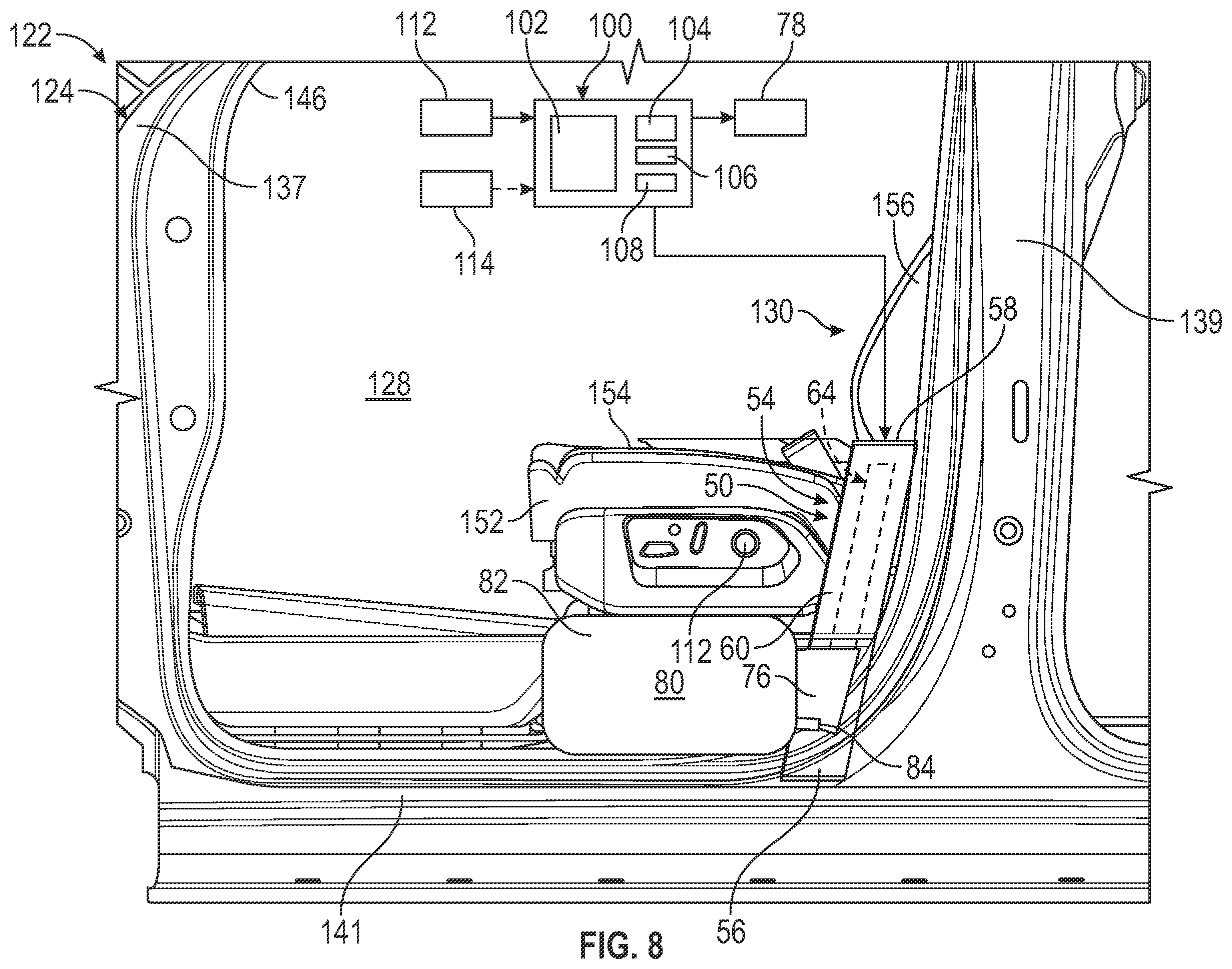 Patent US12576753 Figure 8 – Entry and egress system for a vehicle