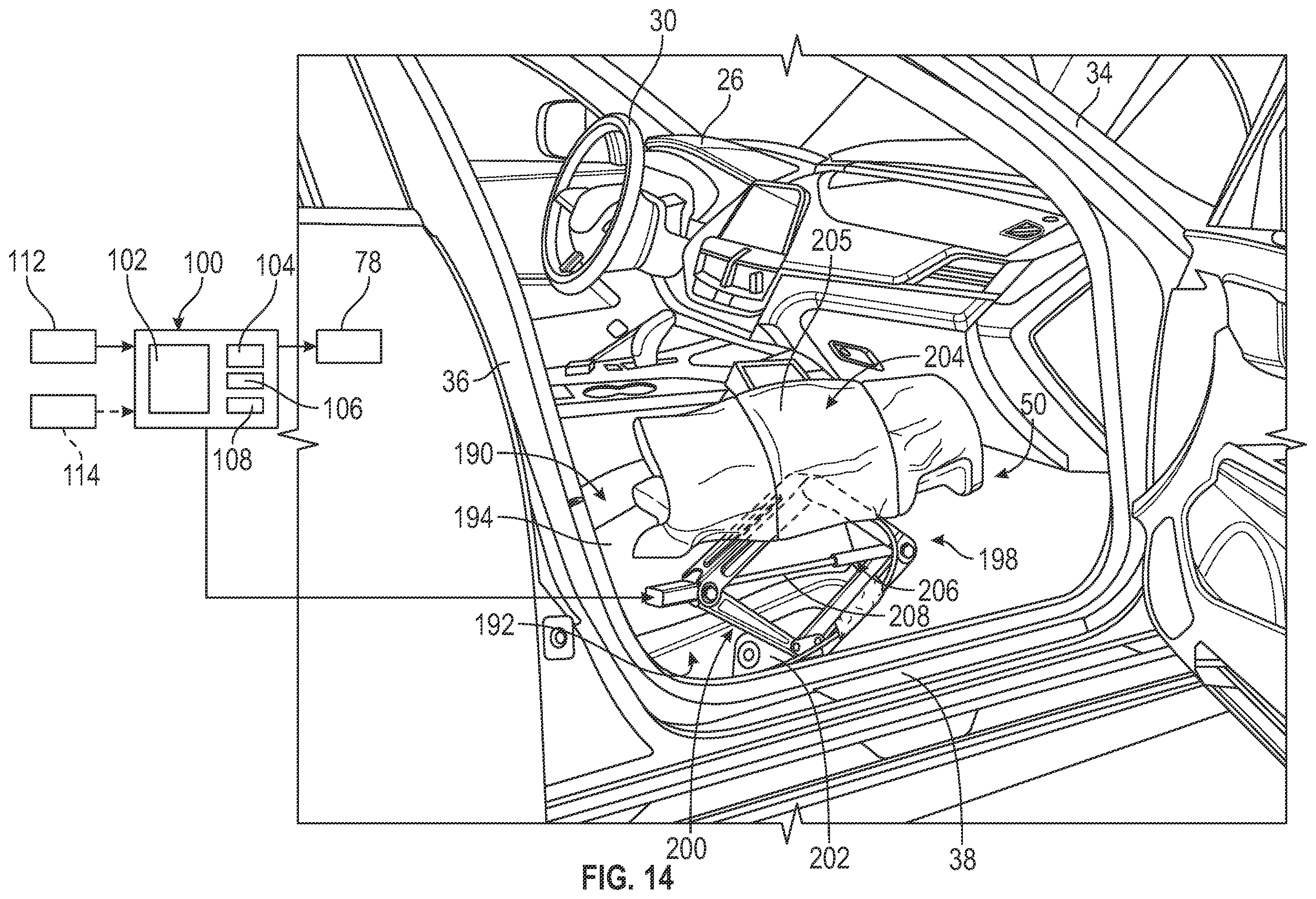 Patent US12576753 Figure 14 – Entry and egress system for a vehicle