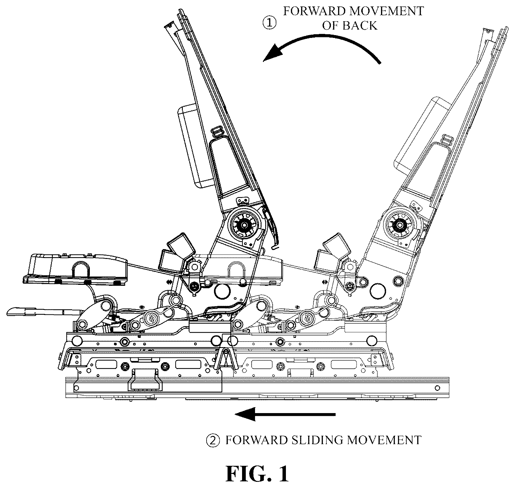 Patent US12576755 Figure 1 – Walk-in apparatus of vehicular seat