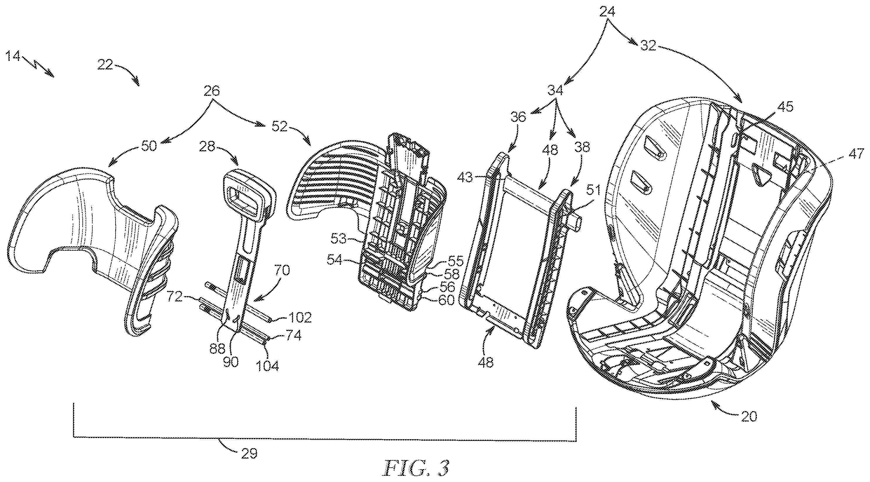 Patent US12576756 Figure 2 – Child restraint with movable headrest
