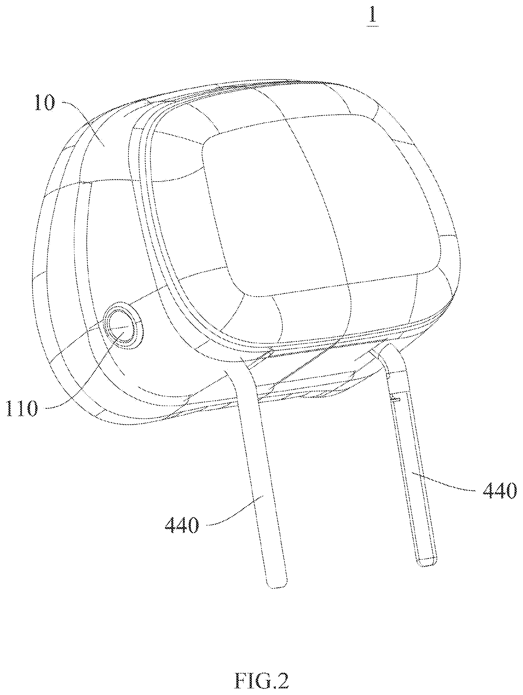 Patent US12576763 Figure 2 – Adjustment assembly and headrest