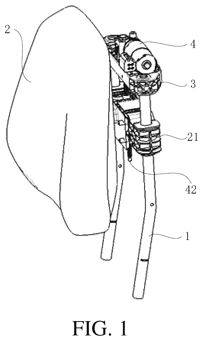 Patent US12576764 Figure 1 – Large-stroke electric headrest structure for car seat