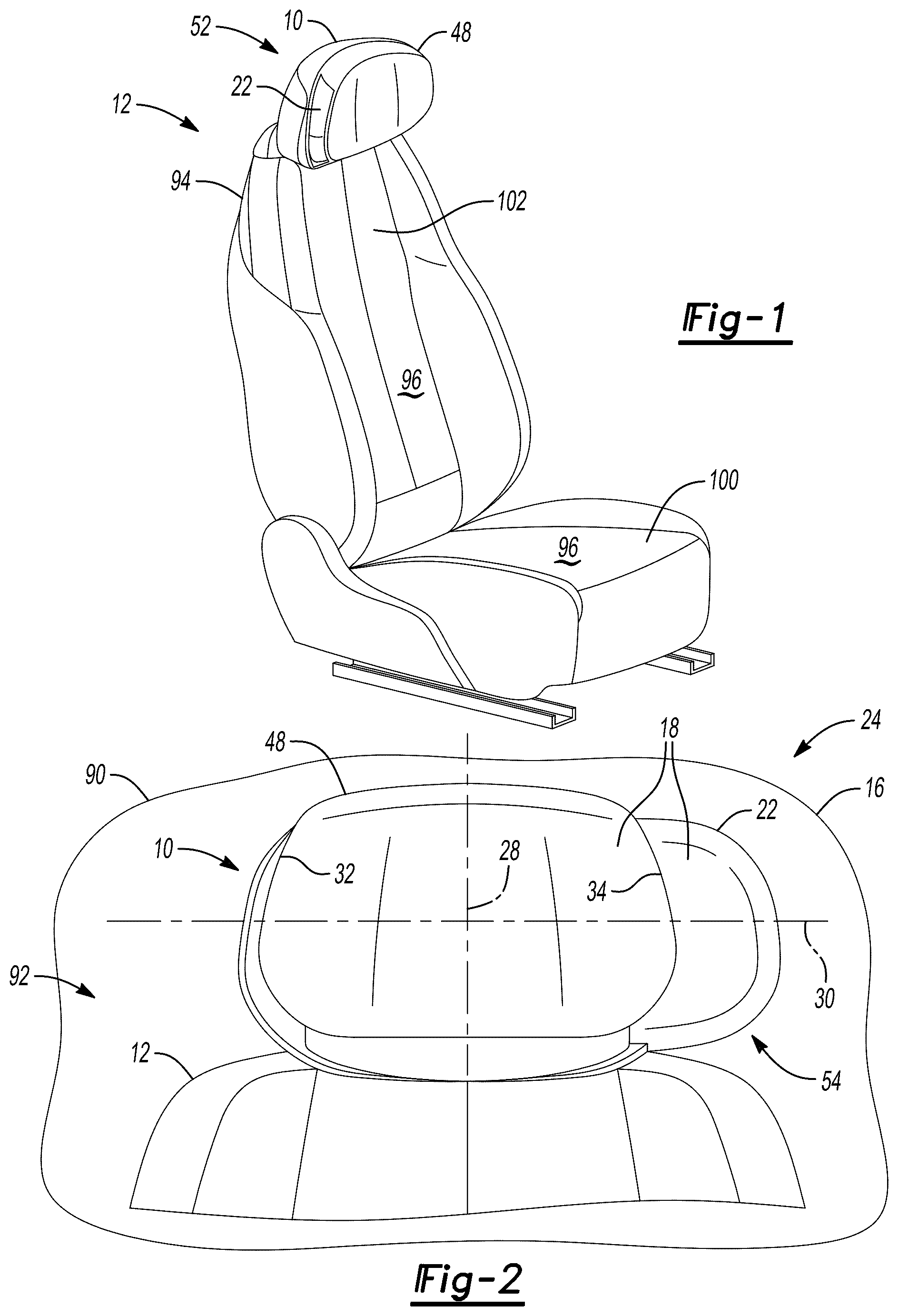 Patent US12576766 Figure 1 – Headrest, vehicle, and method of adjusting the headrest