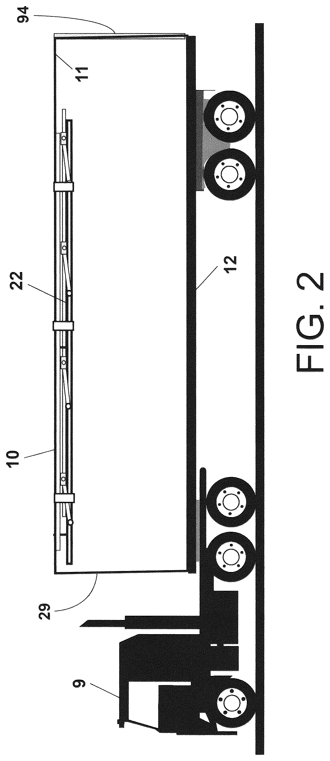 Patent US12576773 Figure 2 – Convertible trailer system for hauling general cargo or liquid in bulk