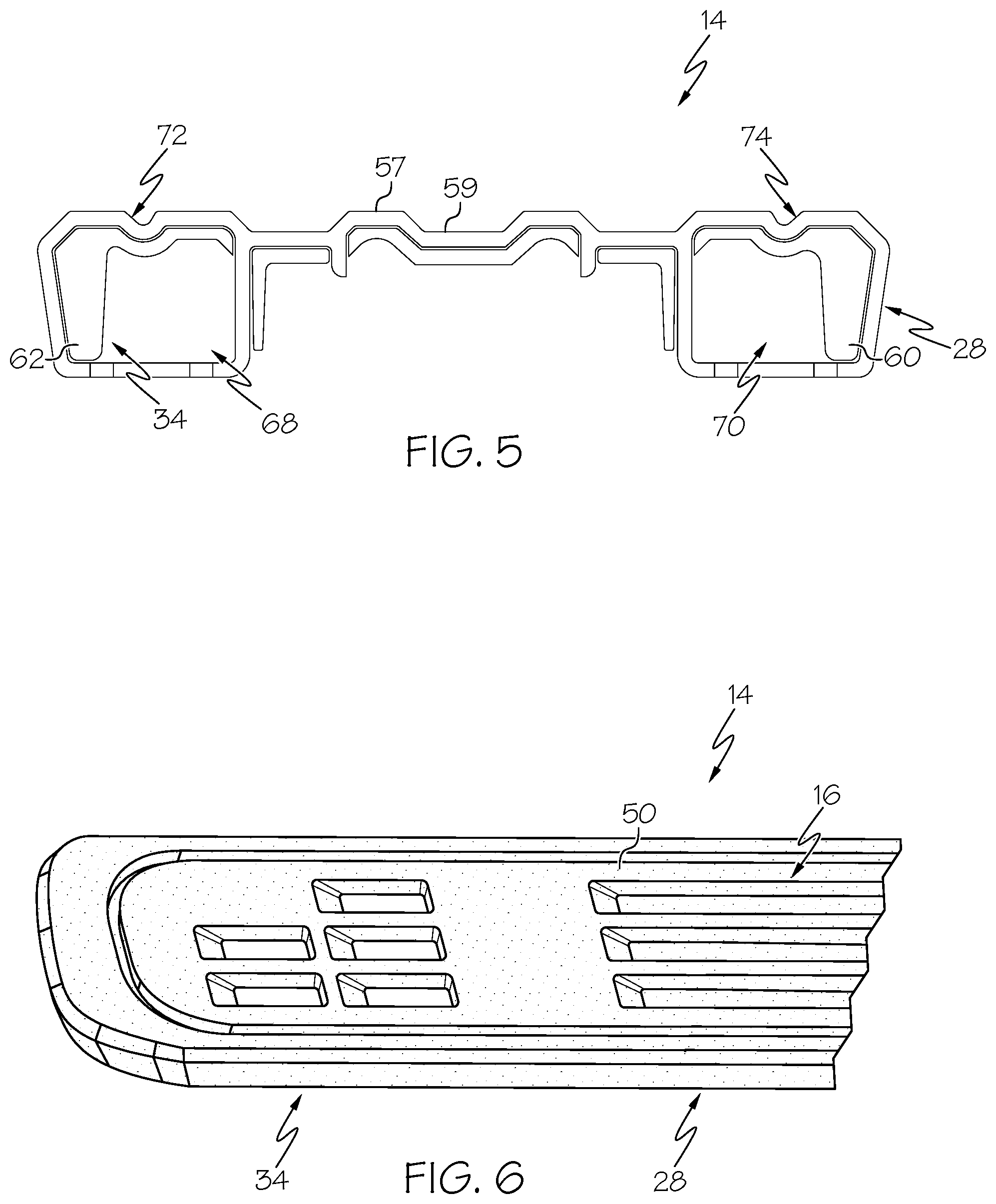 Patent US12576786 Figure 5 – Running board assemblies formed by multi-piece bodies