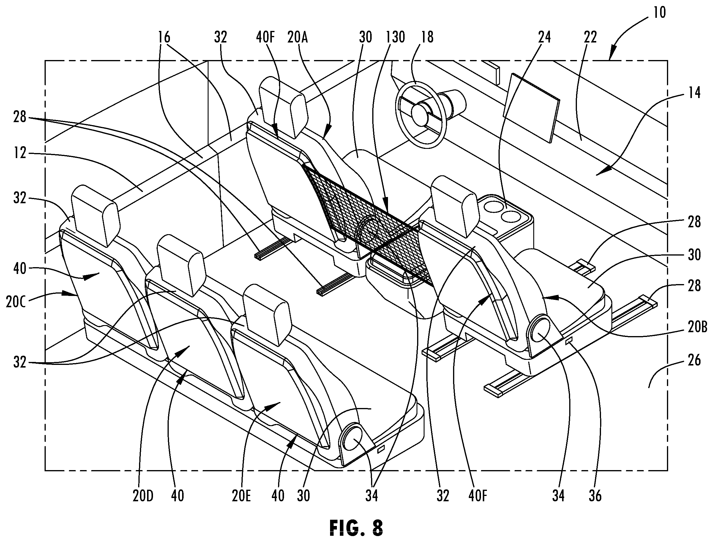 Patent US12576795 Figure 7 – Vehicle seating assembly having a seat back with an attachable modular accessory