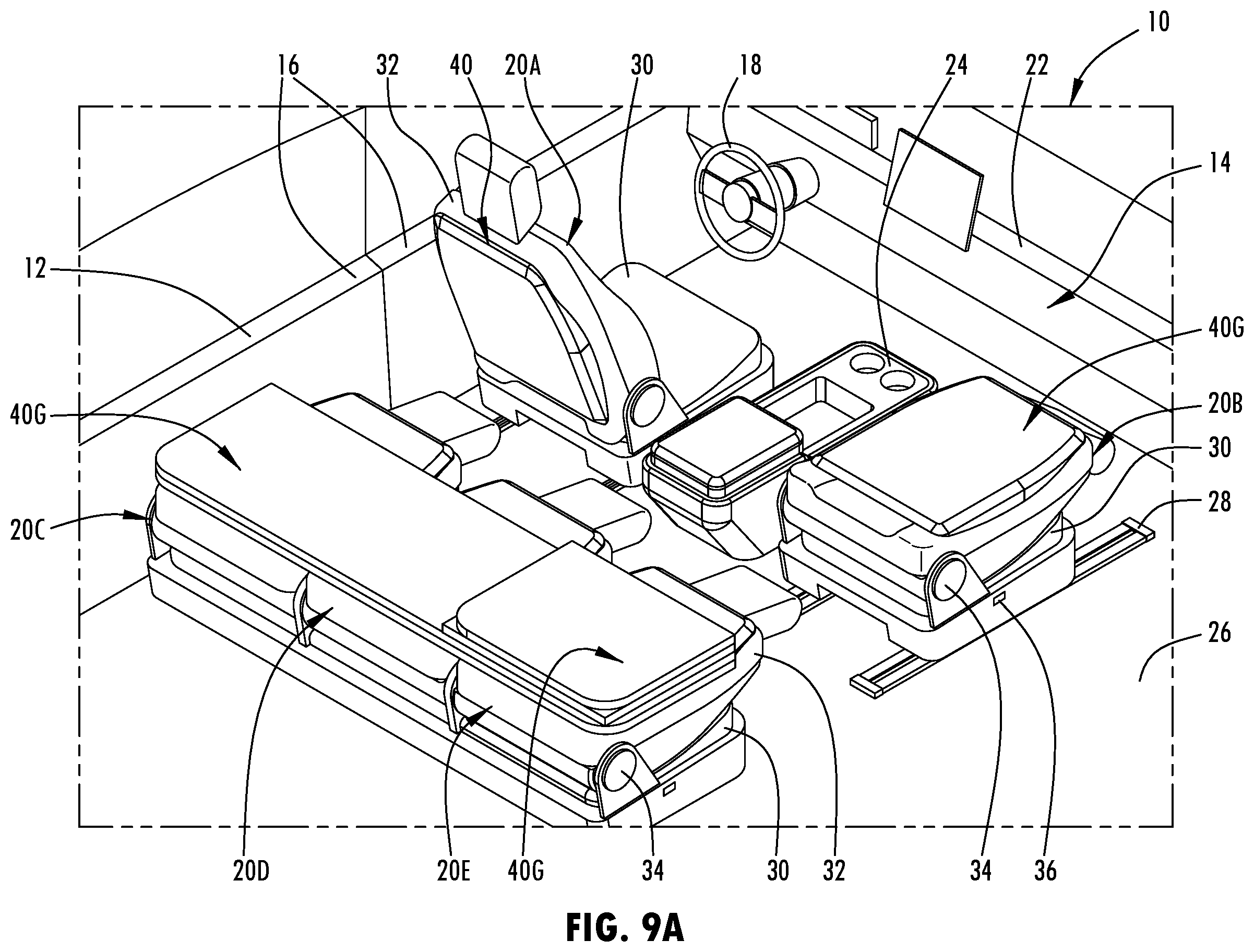 Patent US12576795 Figure 8 – Vehicle seating assembly having a seat back with an attachable modular accessory