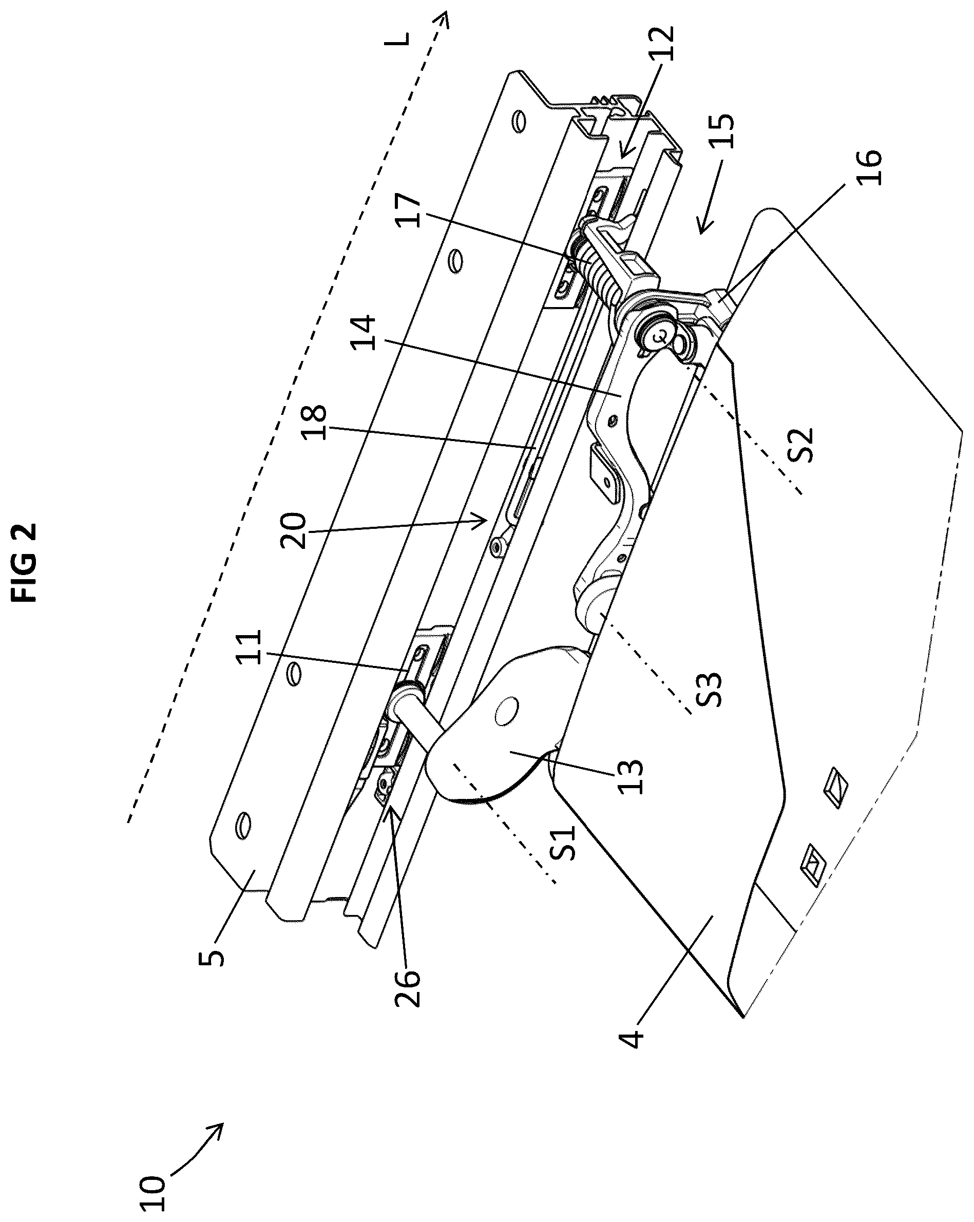 Patent US12576796 Figure 2 – Device for adjusting a display arrangement for a vehicle roof and vehicle roof for a motor vehicle