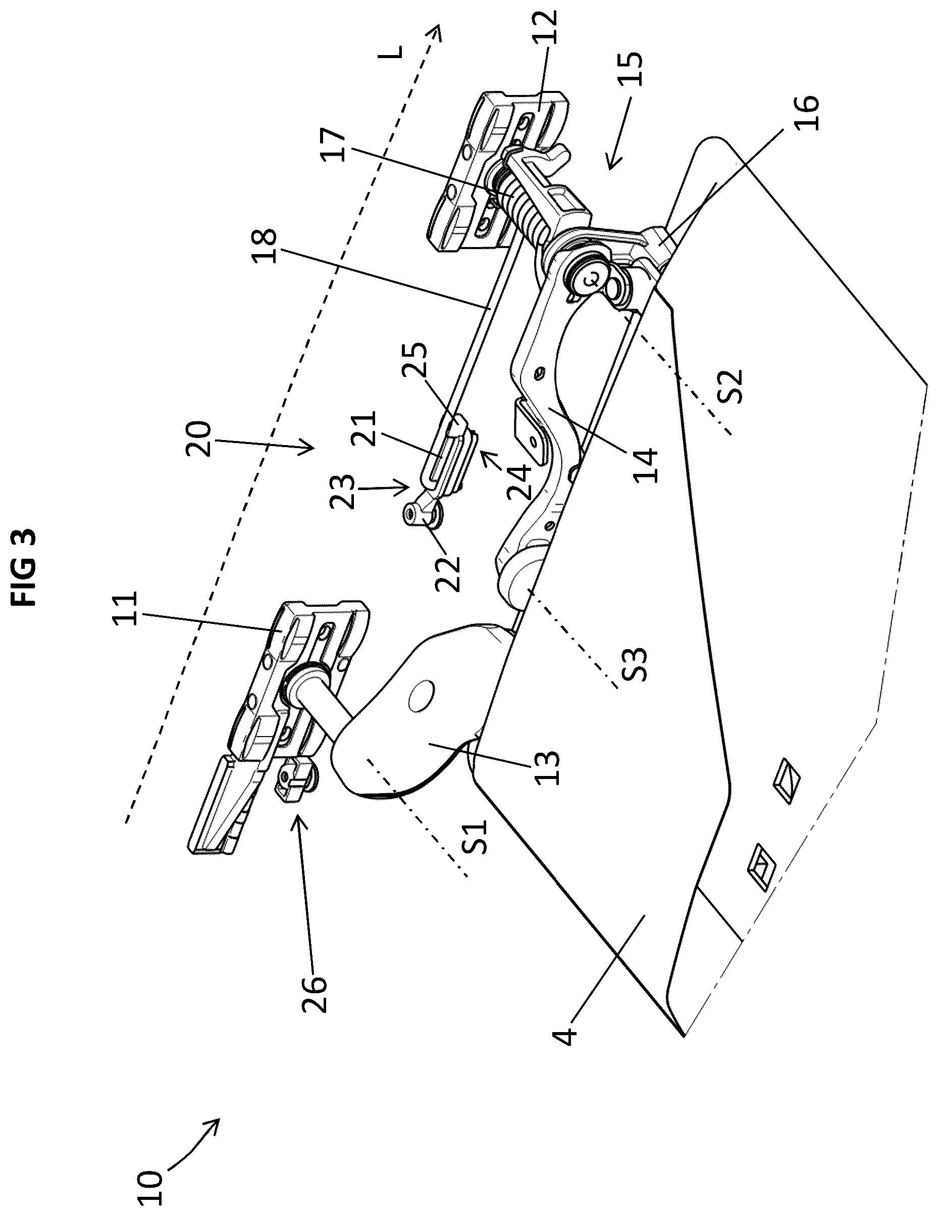 Patent US12576796 Figure 3 – Device for adjusting a display arrangement for a vehicle roof and vehicle roof for a motor vehicle