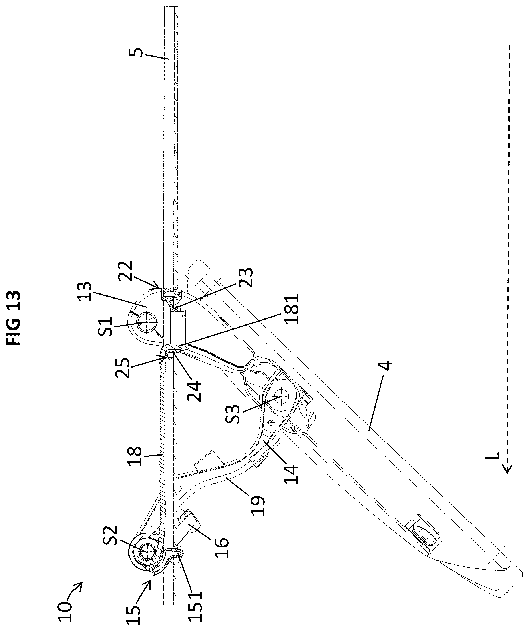 Patent US12576796 Figure 10 – Device for adjusting a display arrangement for a vehicle roof and vehicle roof for a motor vehicle
