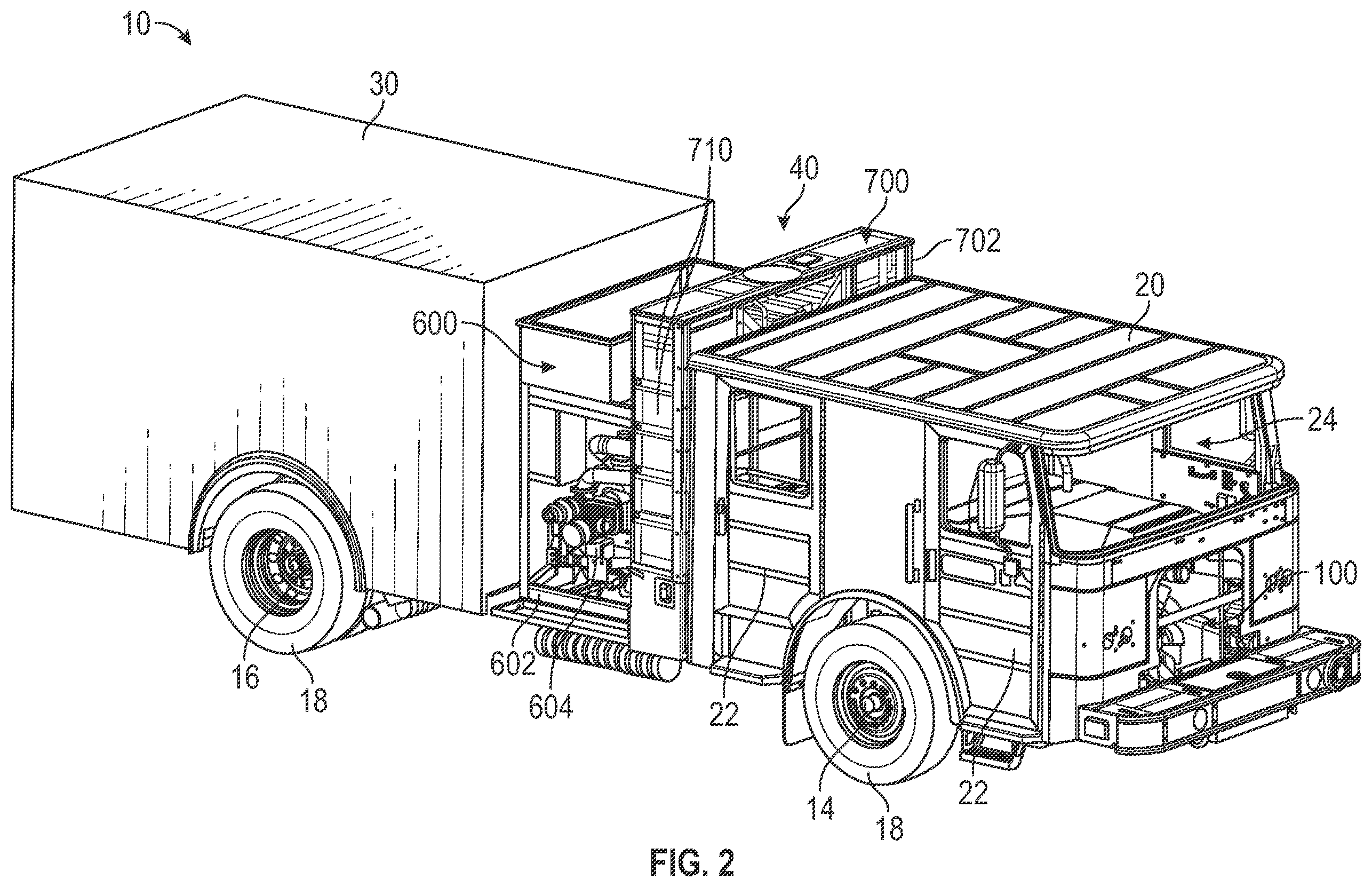 Patent US12576802 Figure 2 – Electrified fire fighting vehicle