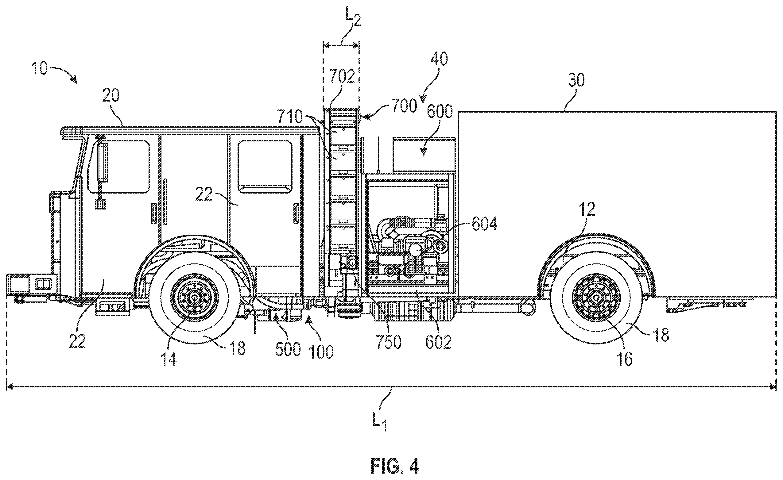 Patent US12576802 Figure 4 – Electrified fire fighting vehicle