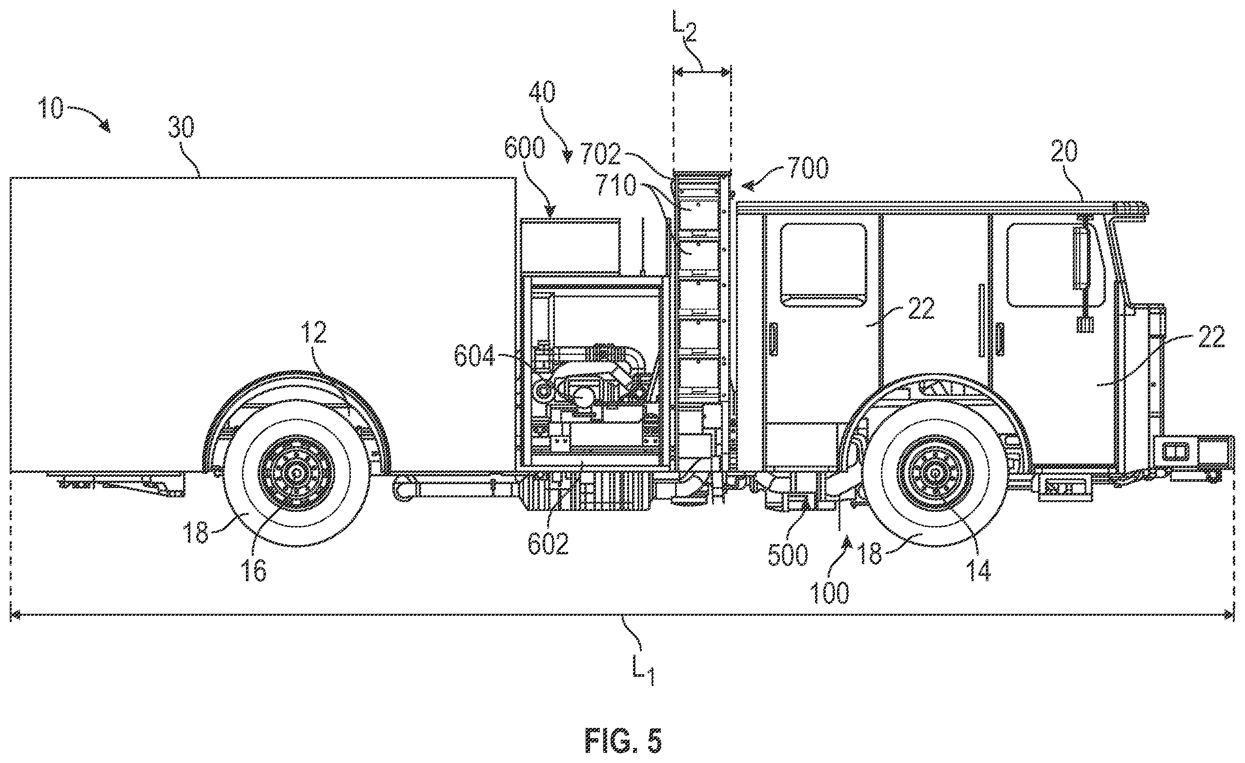 Patent US12576802 Figure 5 – Electrified fire fighting vehicle