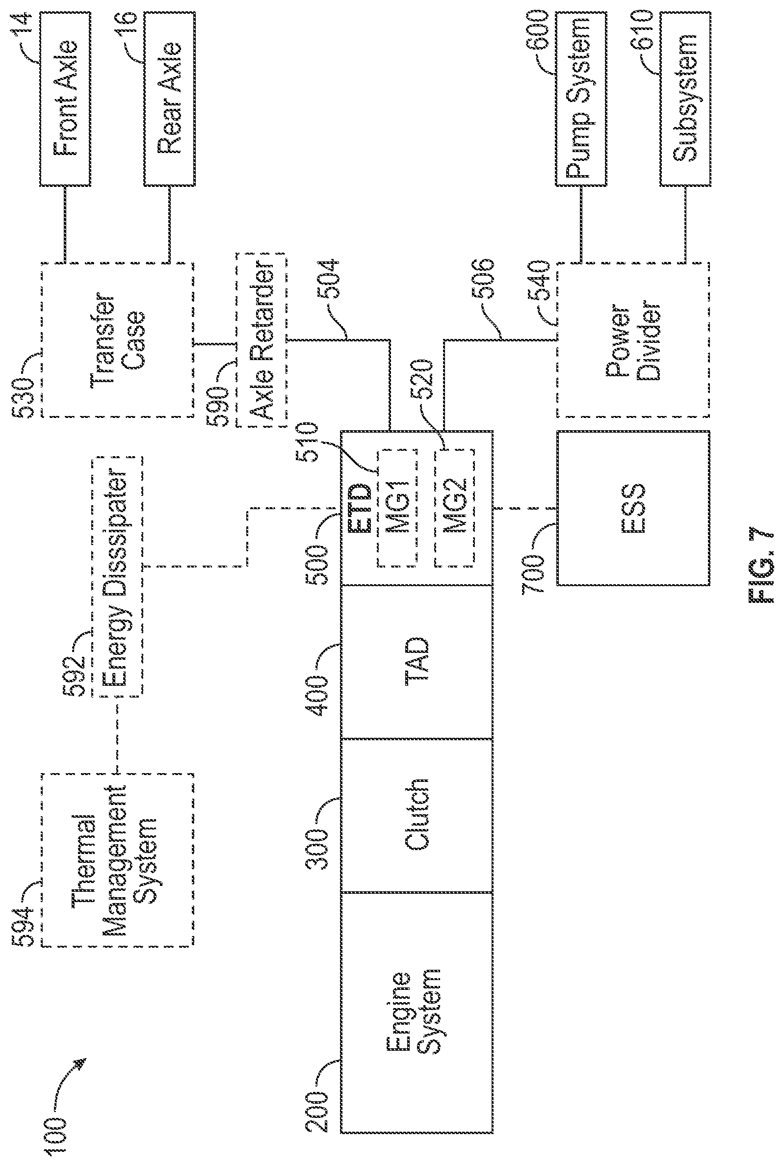 Patent US12576802 Figure 7 – Electrified fire fighting vehicle