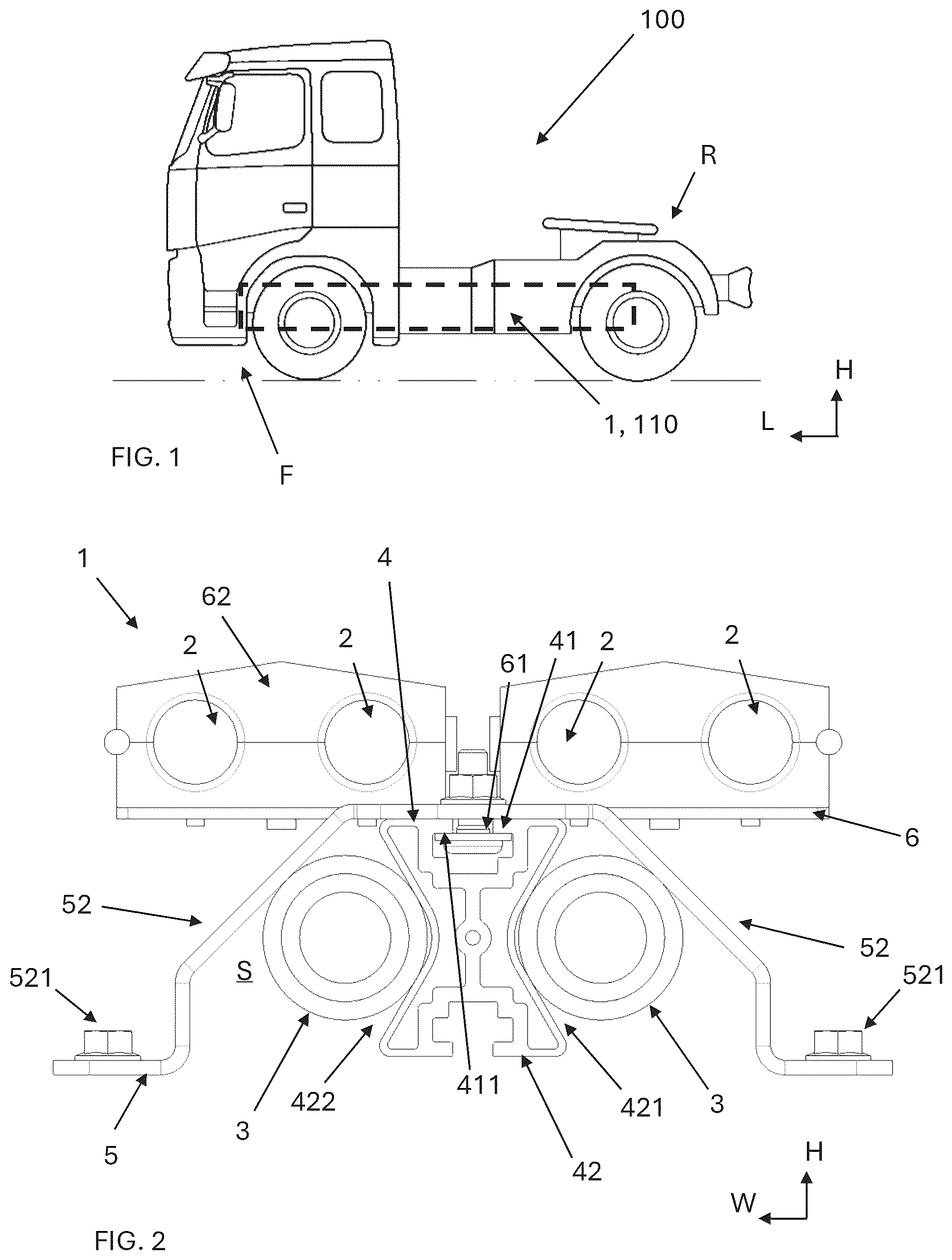 Patent US12576804 Figure 1 – Assembly for carrying elongated media along a vehicle frame and a vehicle