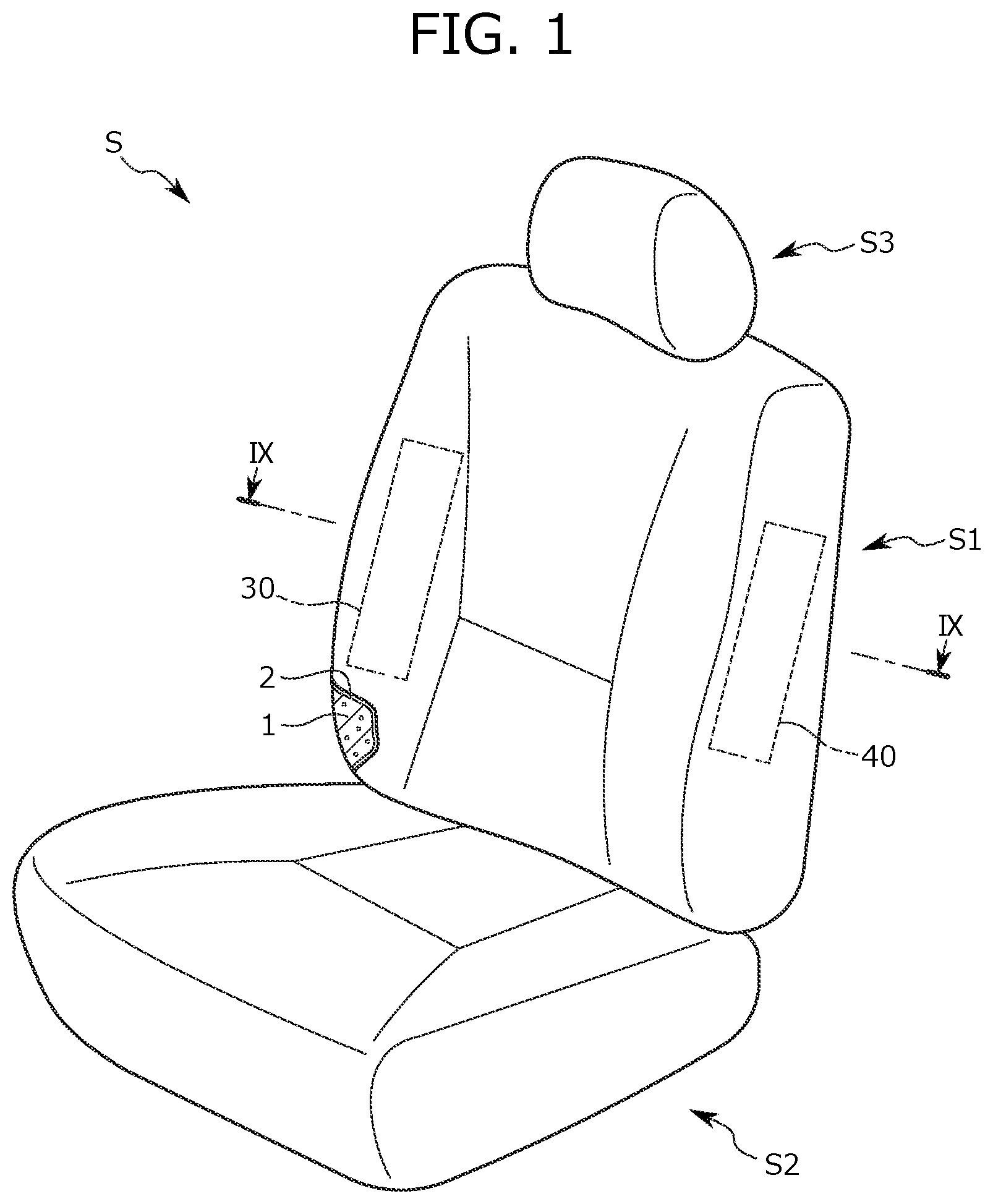 Patent US12576806 Figure 1 – Vehicle seat