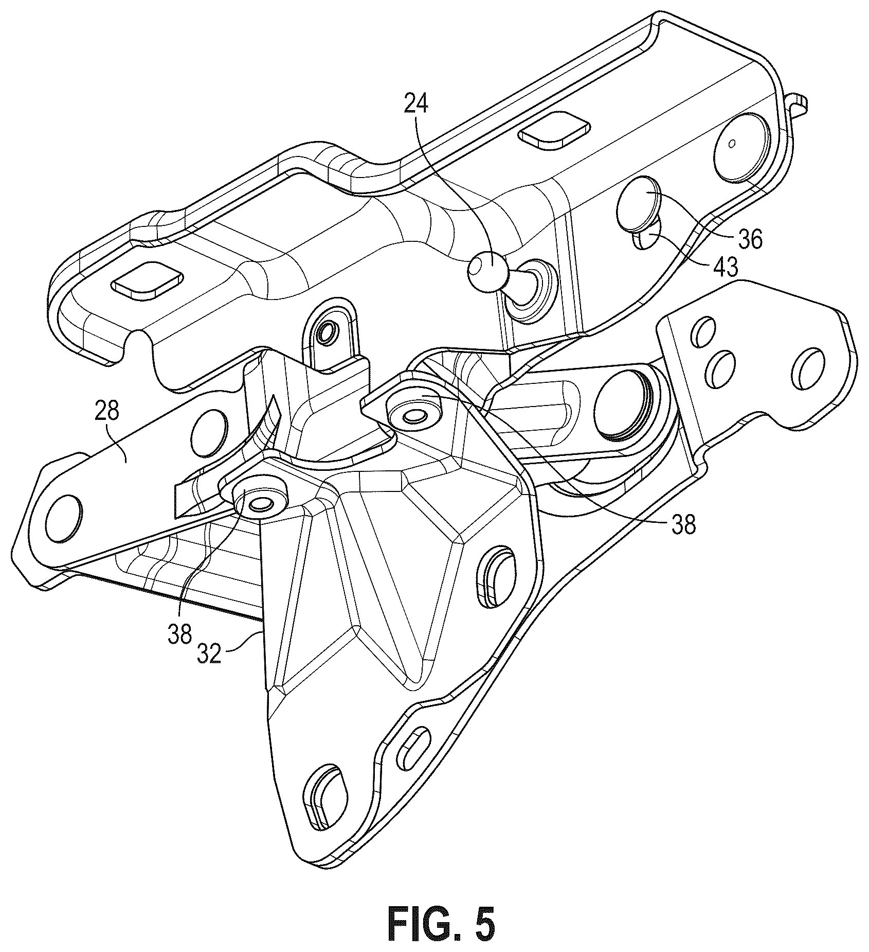 Patent US12576807 Figure 5 – Vehicle hood hinge assembly