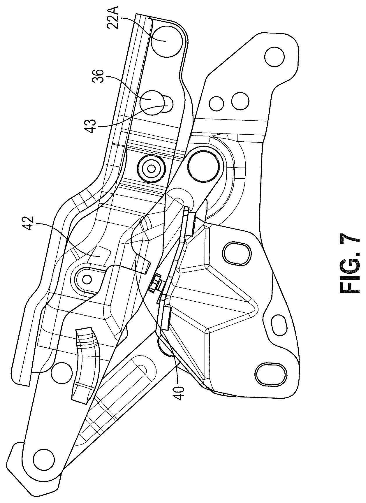 Patent US12576807 Figure 7 – Vehicle hood hinge assembly