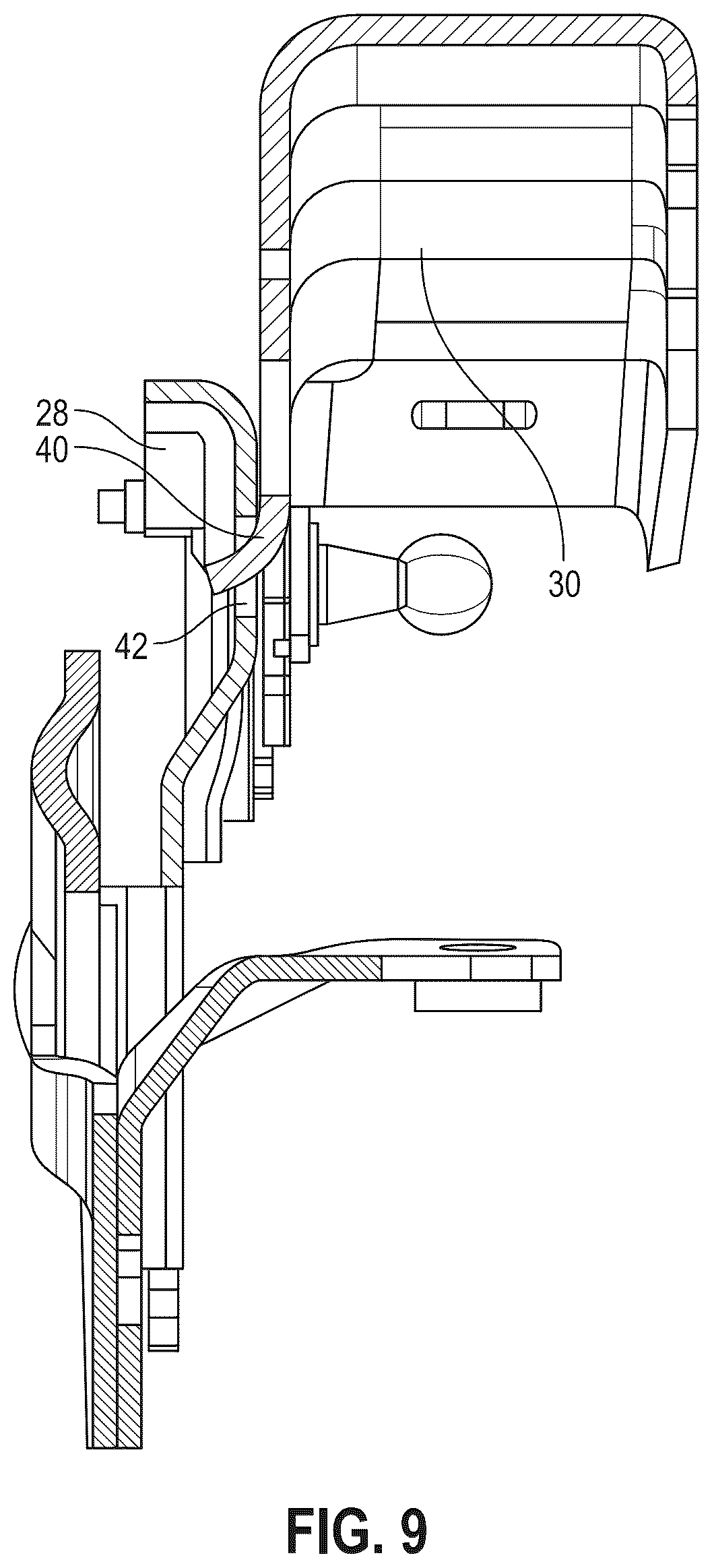 Patent US12576807 Figure 9 – Vehicle hood hinge assembly