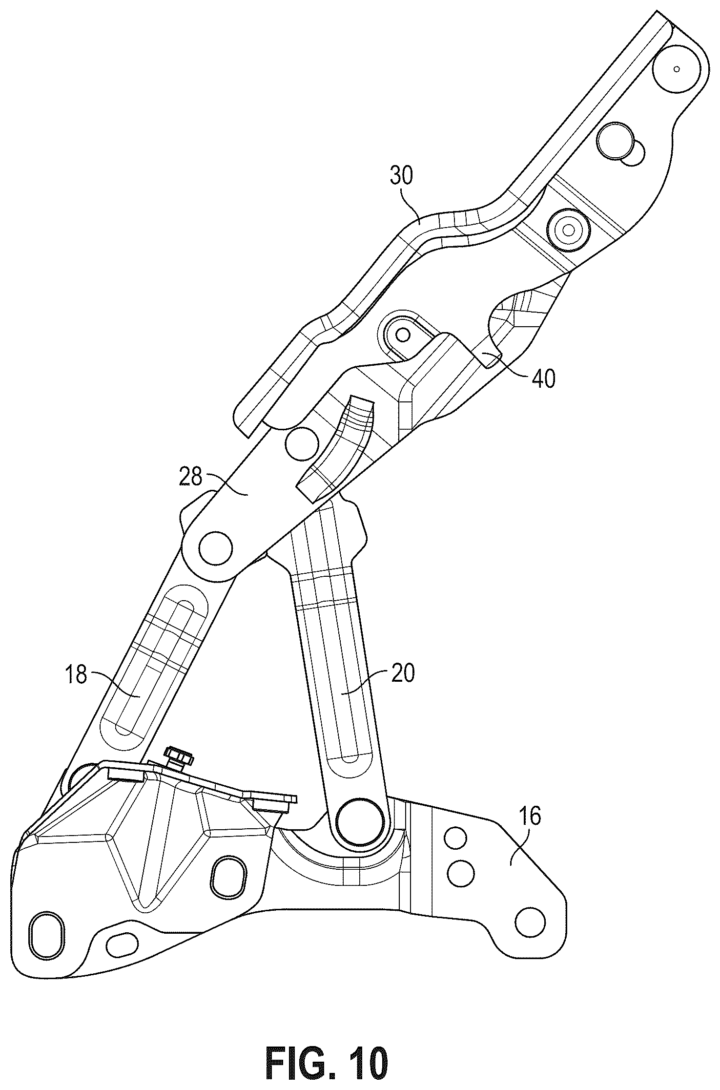 Patent US12576807 Figure 10 – Vehicle hood hinge assembly