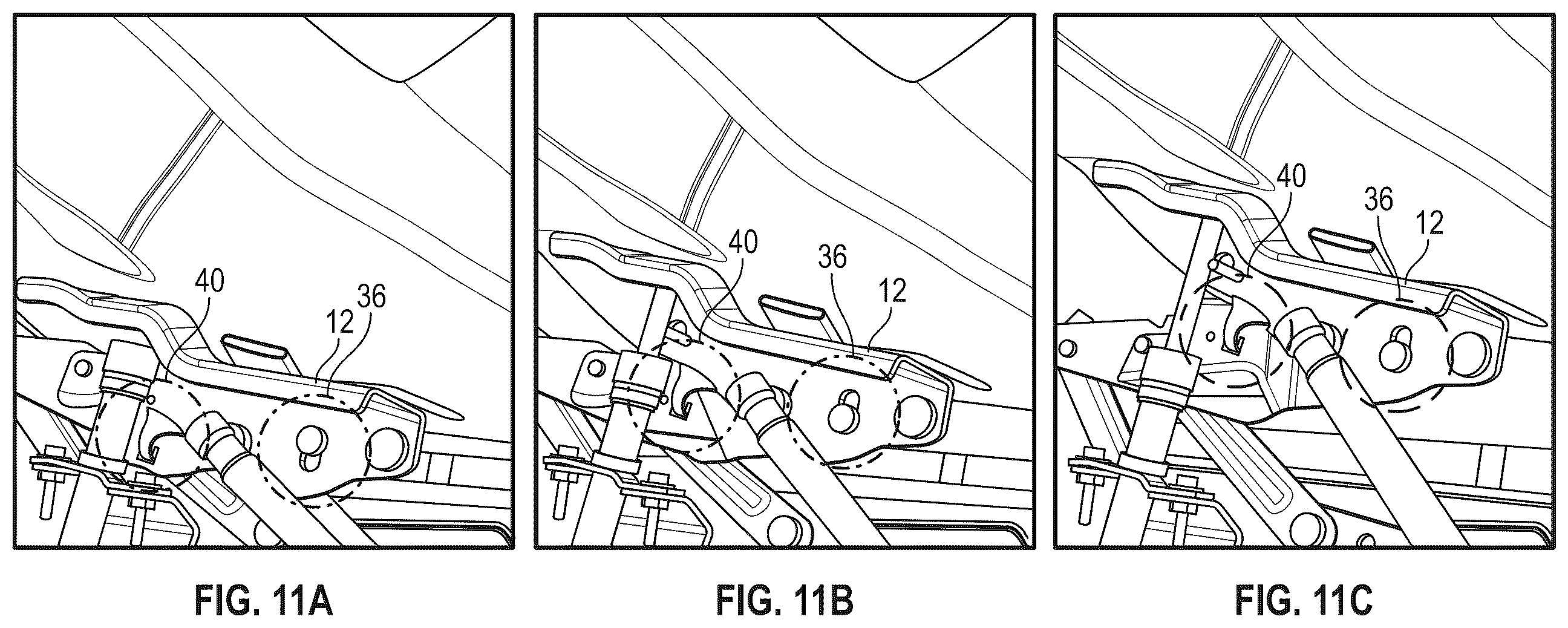 Patent US12576807 Figure 11 – Vehicle hood hinge assembly