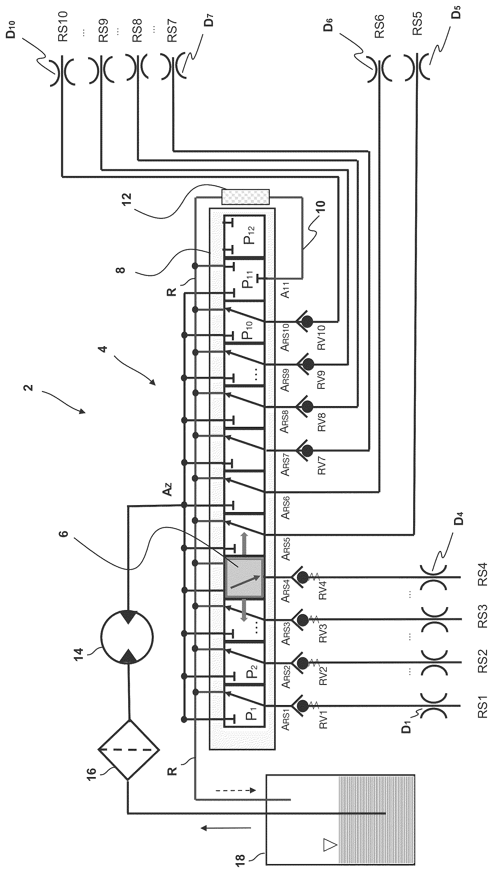 Patent US12576815 Figure 1 – Distribution device, liquid distribution actuator, cleaning device, vehicle and method of operating a cleaning device