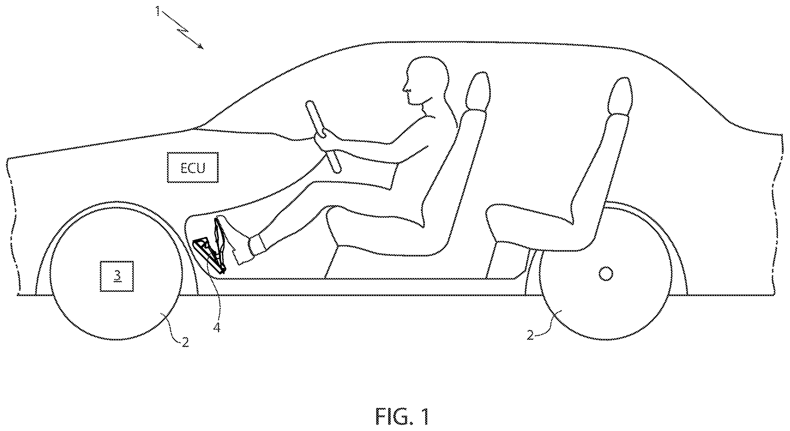 Patent US12576838 Figure 1 – Process and apparatus for controlling the forward movement of a motor vehicle as a function of route parameters in a driving mode with a single pedal