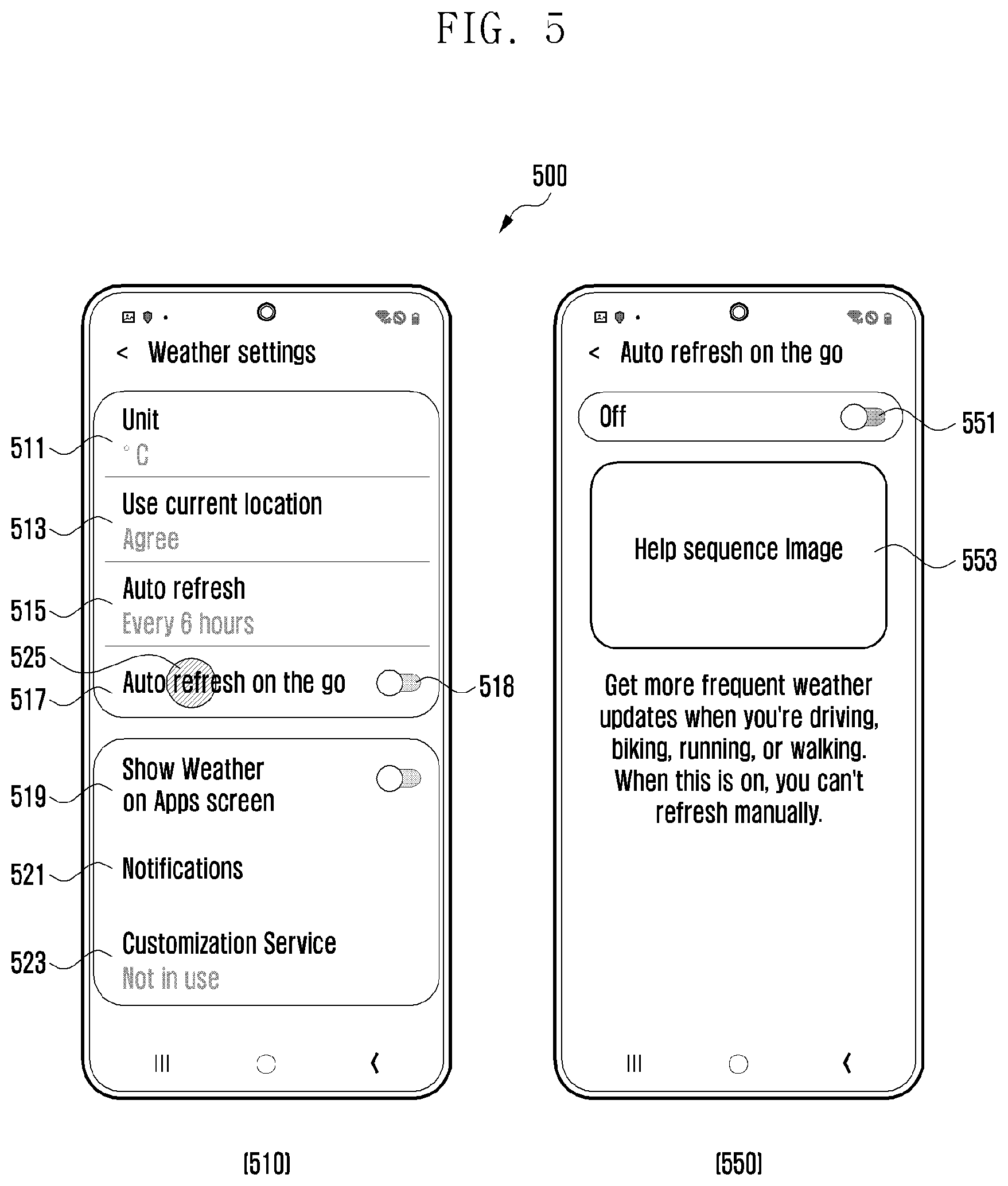 Patent US12576855 Figure 5 – Electronic device and method for updating weather information based on activity state of user using the same