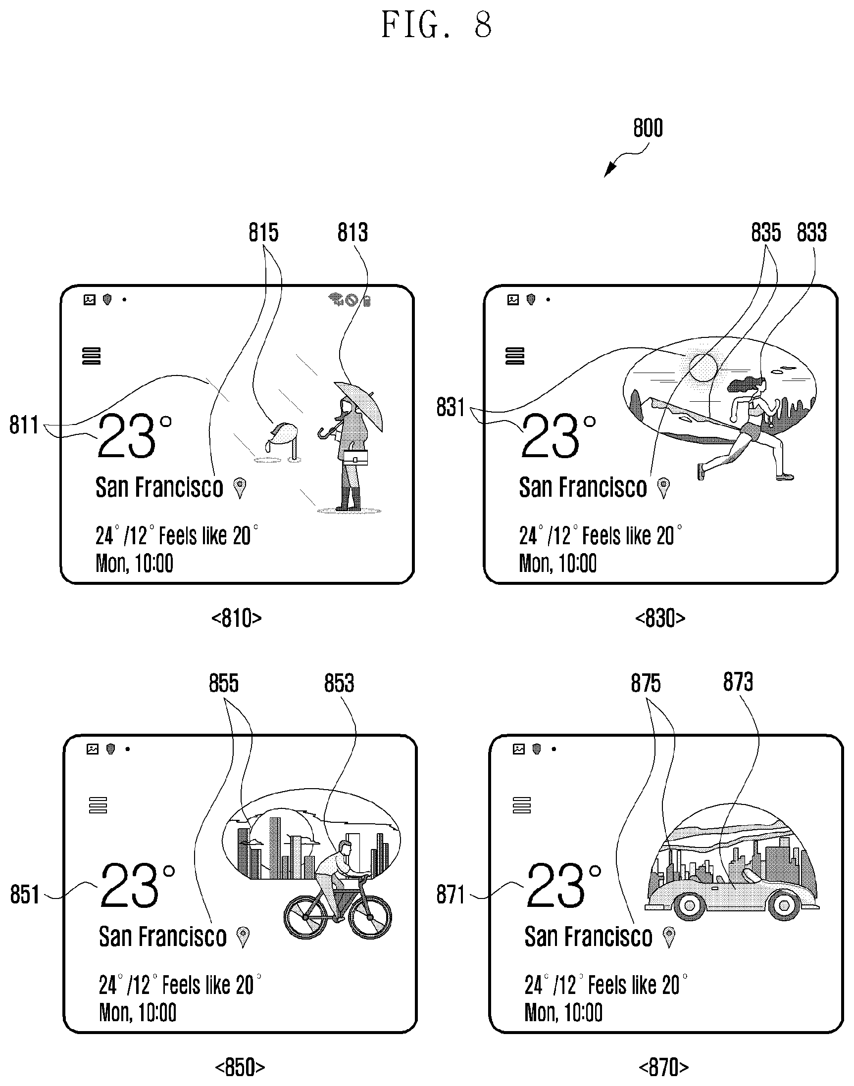 Patent US12576855 Figure 8 – Electronic device and method for updating weather information based on activity state of user using the same