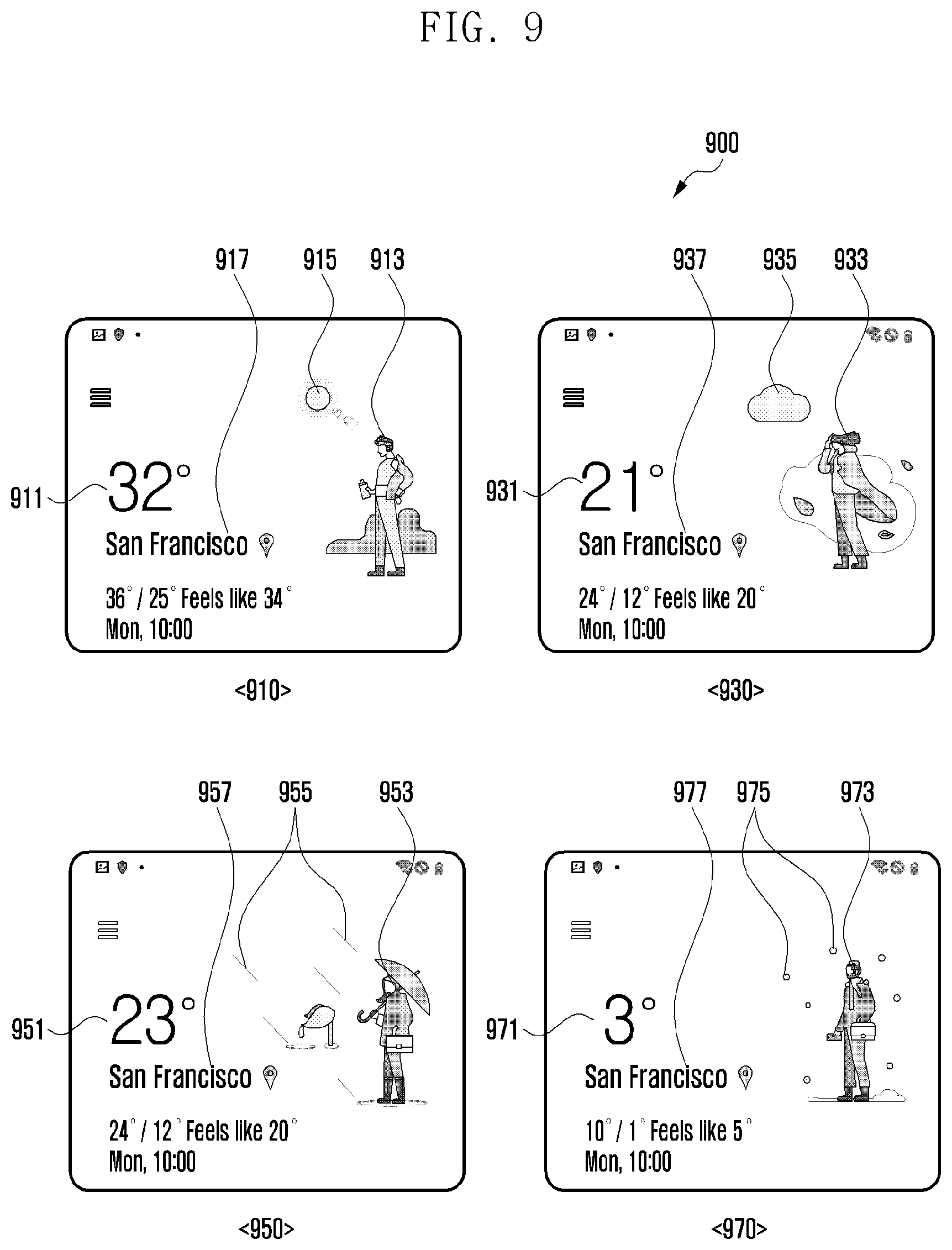 Patent US12576855 Figure 9 – Electronic device and method for updating weather information based on activity state of user using the same