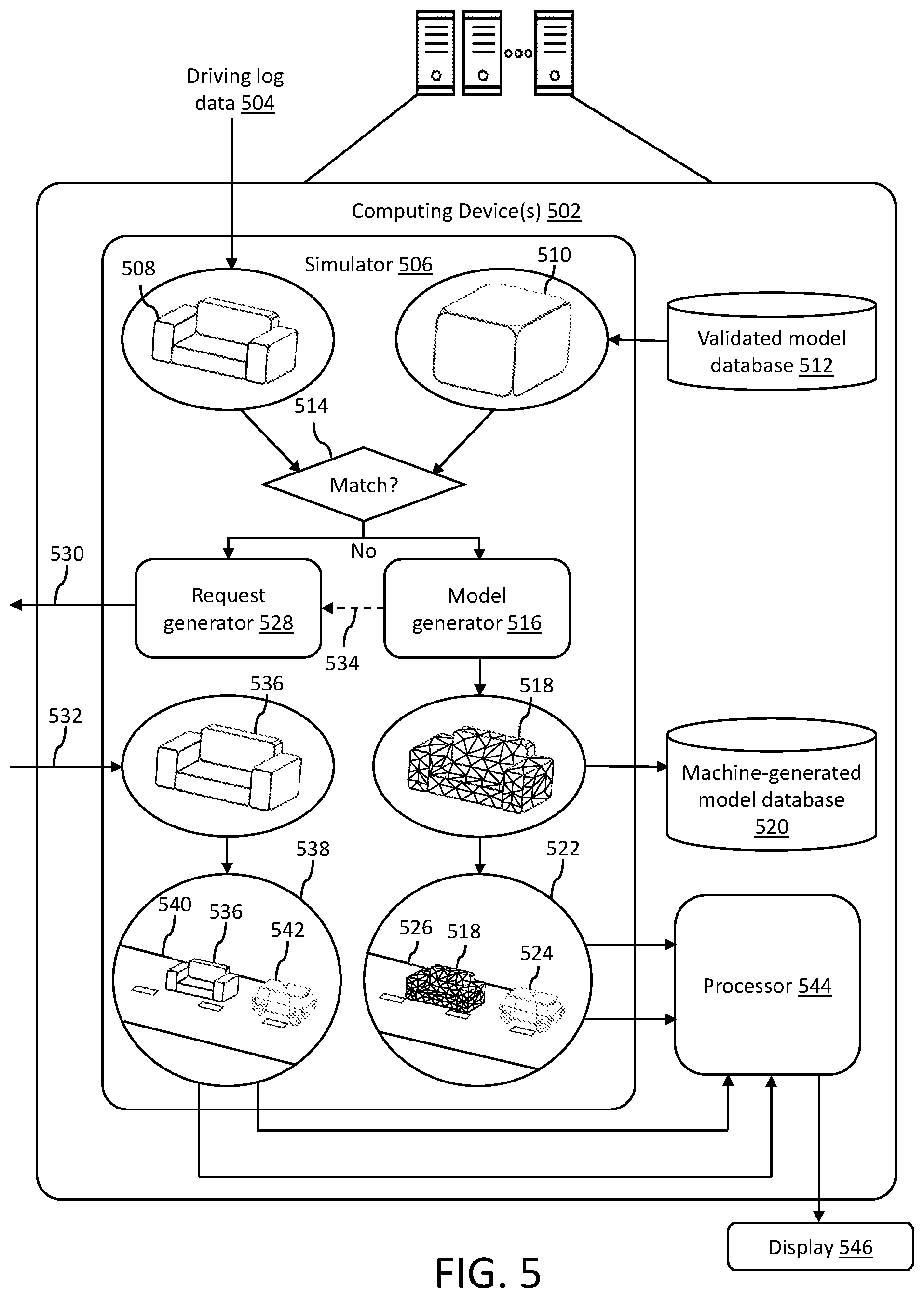 Patent US12576879 Figure 5 – Conversion of driving logs to simulations for autonomous vehicle testing and validation