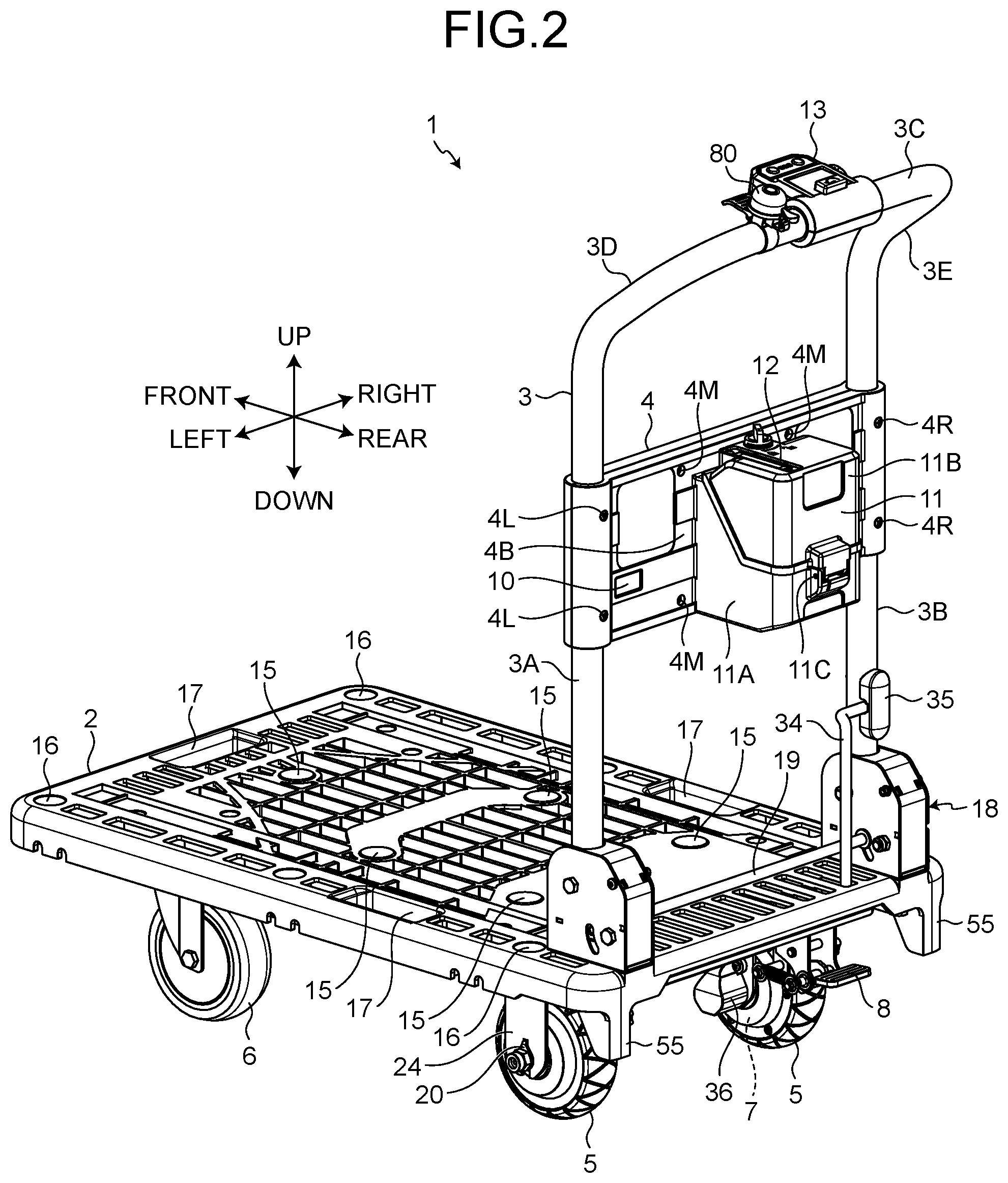 Patent US12576899 Figure 2 – Power-assisted trolley
