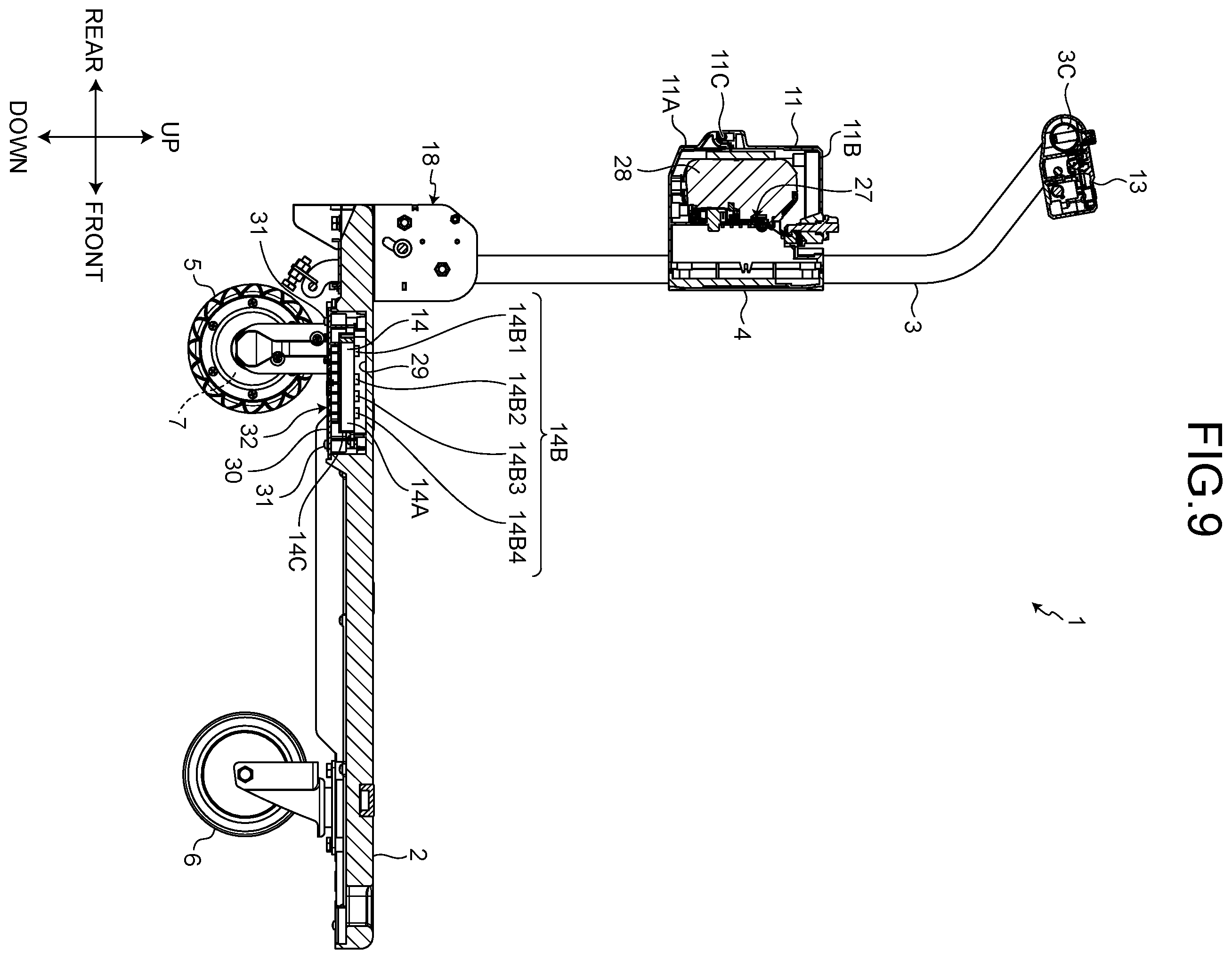 Patent US12576899 Figure 9 – Power-assisted trolley