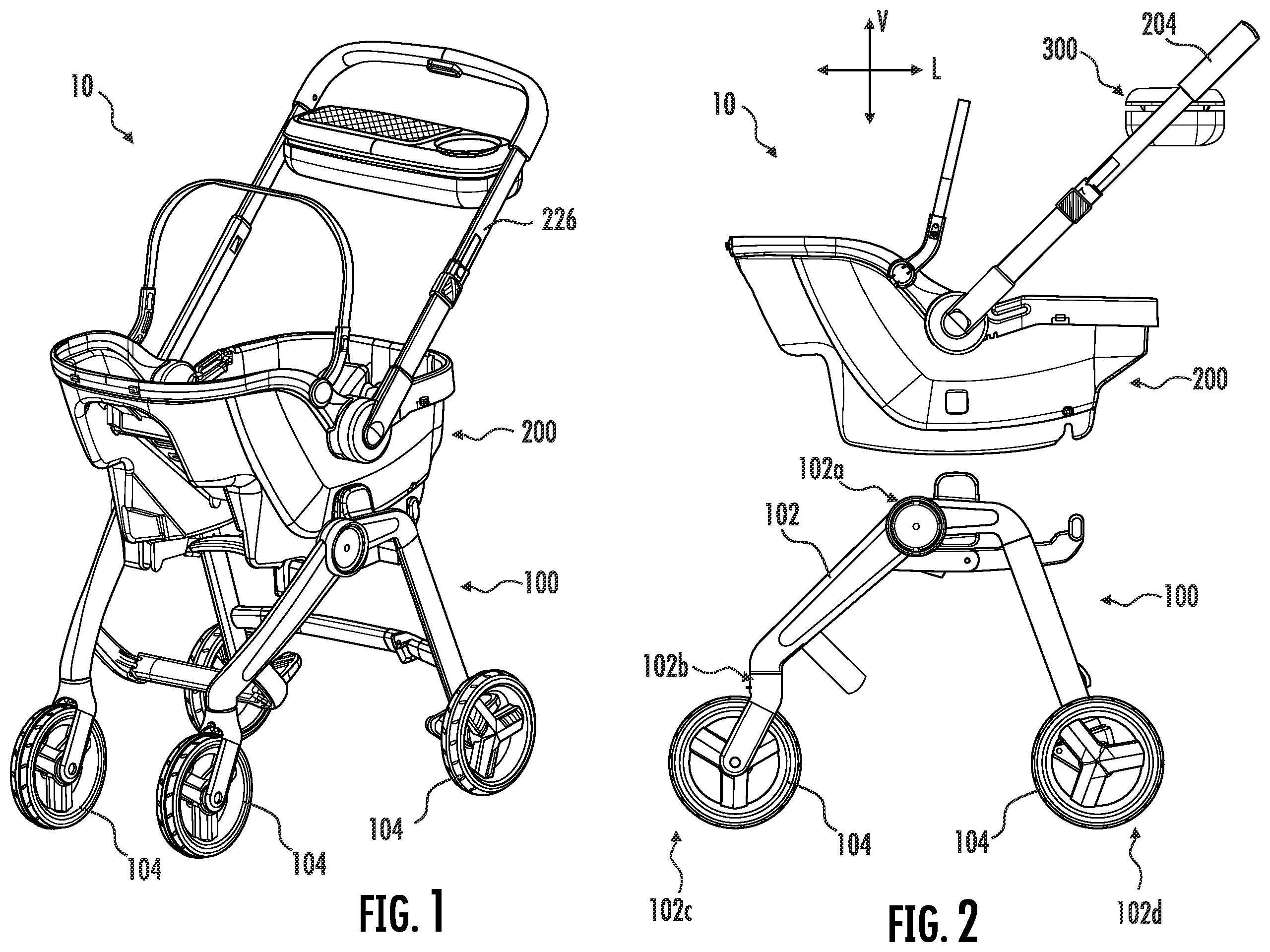 Patent US12576900 Figure 1 – Travel system having a child carrier with handle that extends and/or rotates
