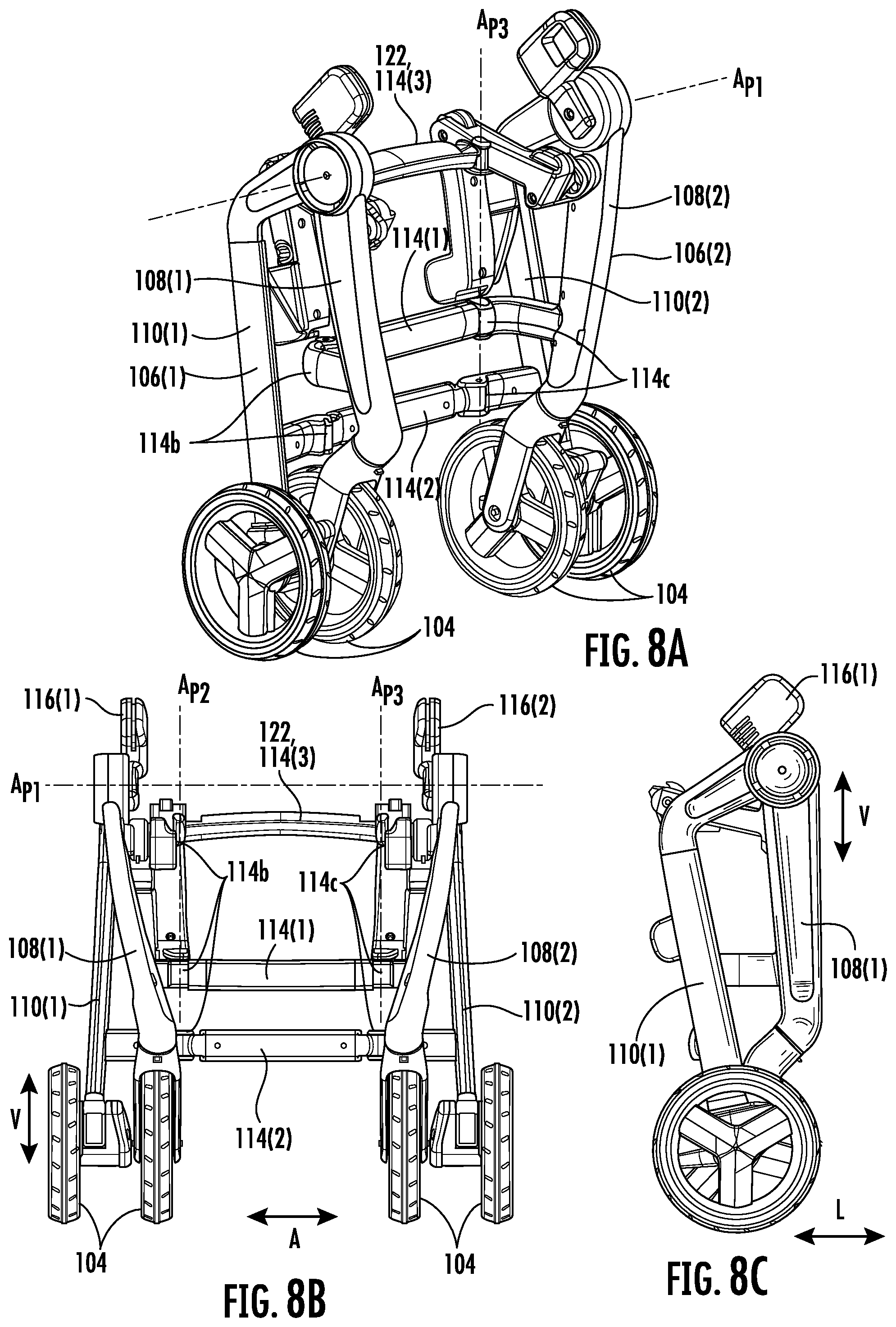 Patent US12576900 Figure 7 – Travel system having a child carrier with handle that extends and/or rotates
