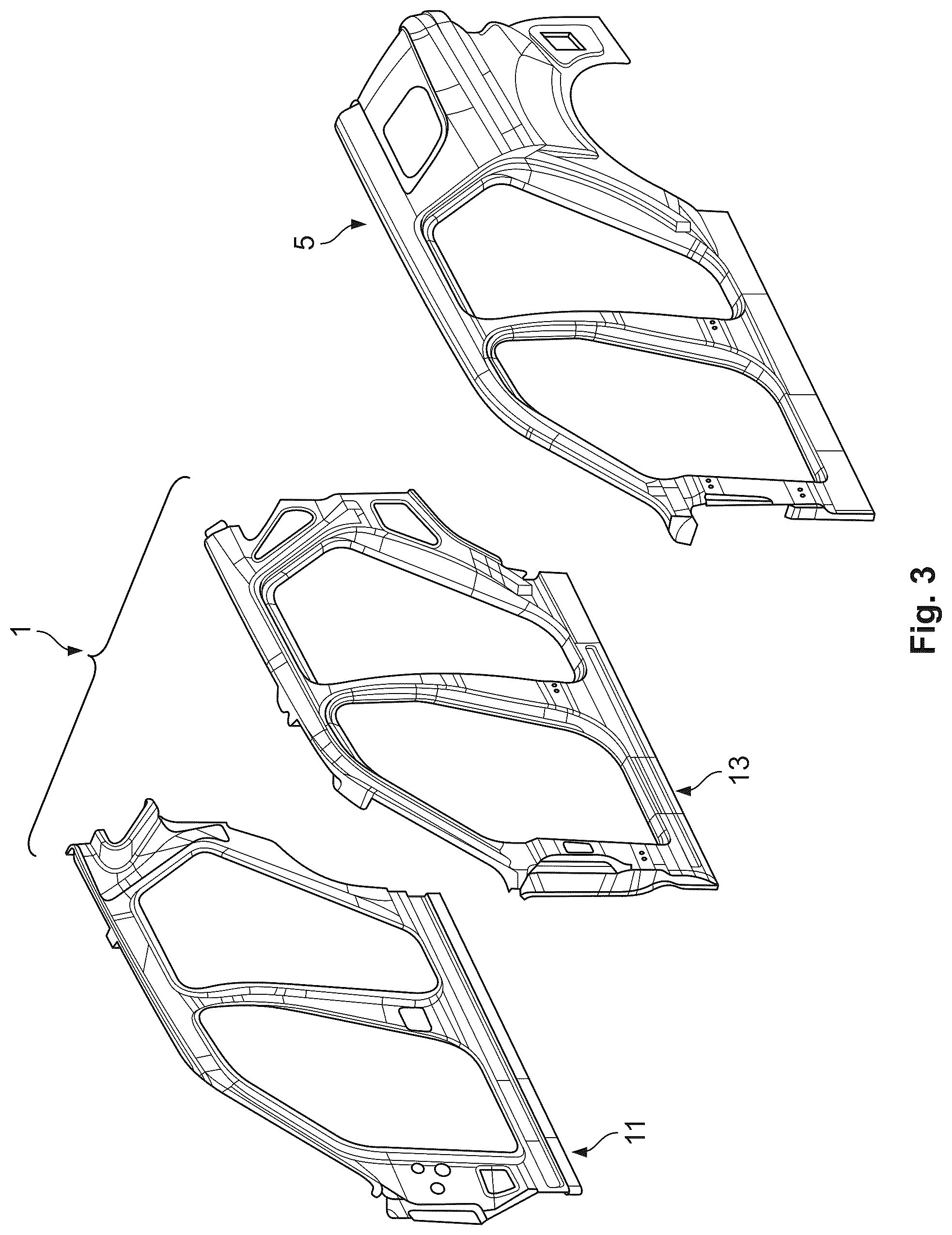 Patent US12576914 Figure 3 – Side structure for a motor vehicle