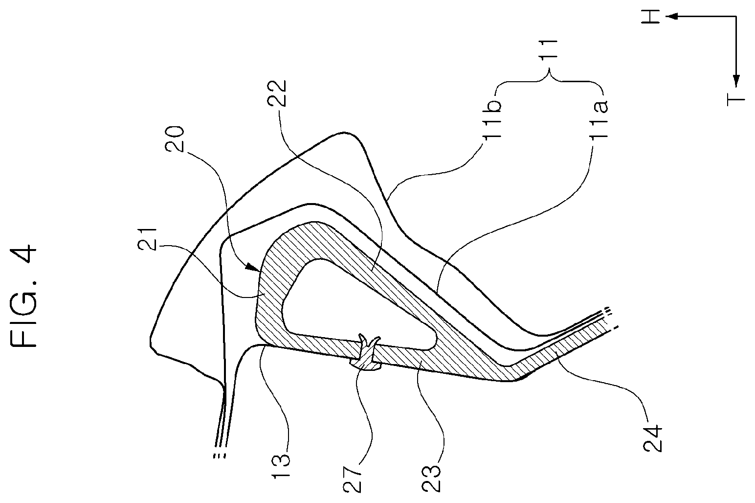 Patent US12576916 Figure 4 – Reinforcement rail for roof side rail for vehicle and roof side rail assembly with improved rigidity using the same