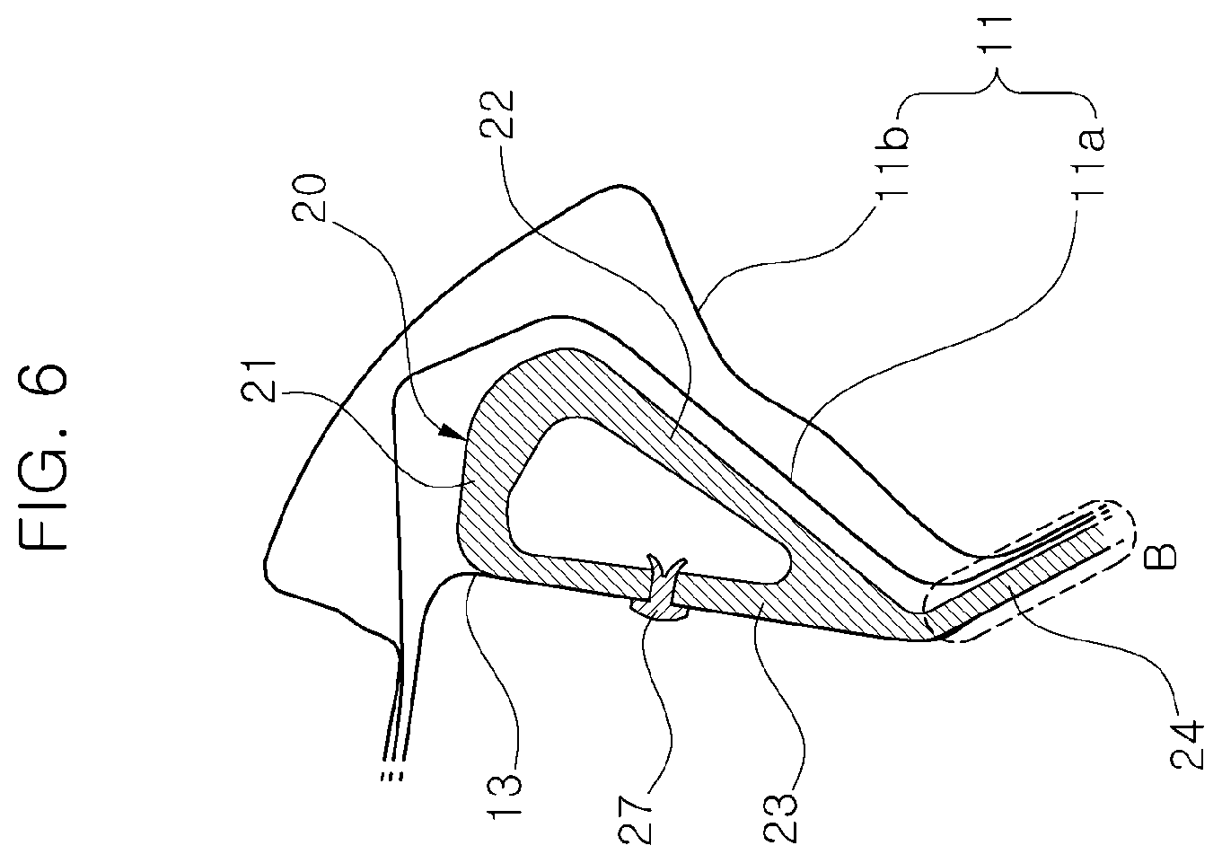Patent US12576916 Figure 6 – Reinforcement rail for roof side rail for vehicle and roof side rail assembly with improved rigidity using the same