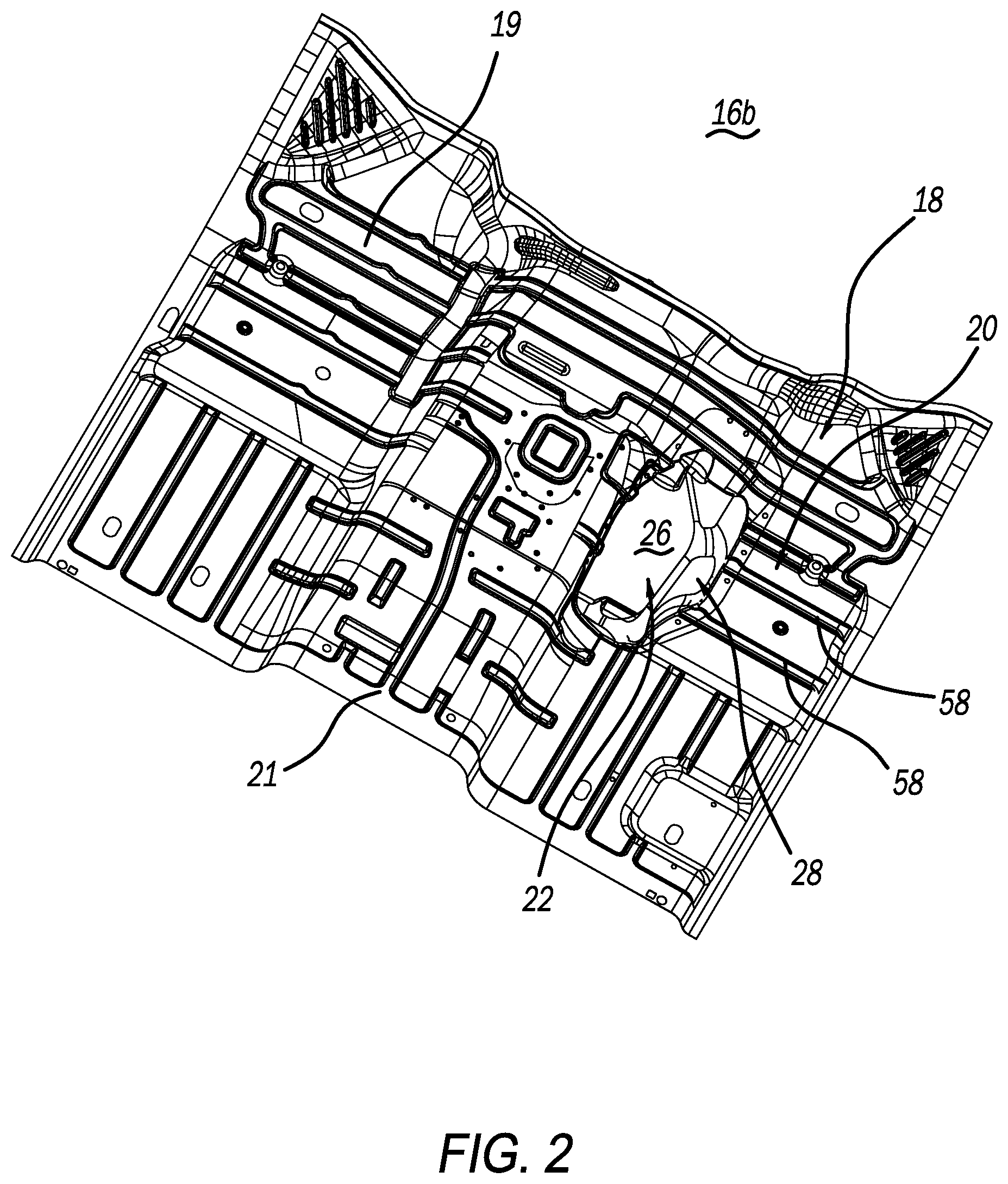 Patent US12576919 Figure 2 – Combined drivetrain access panel and footrest