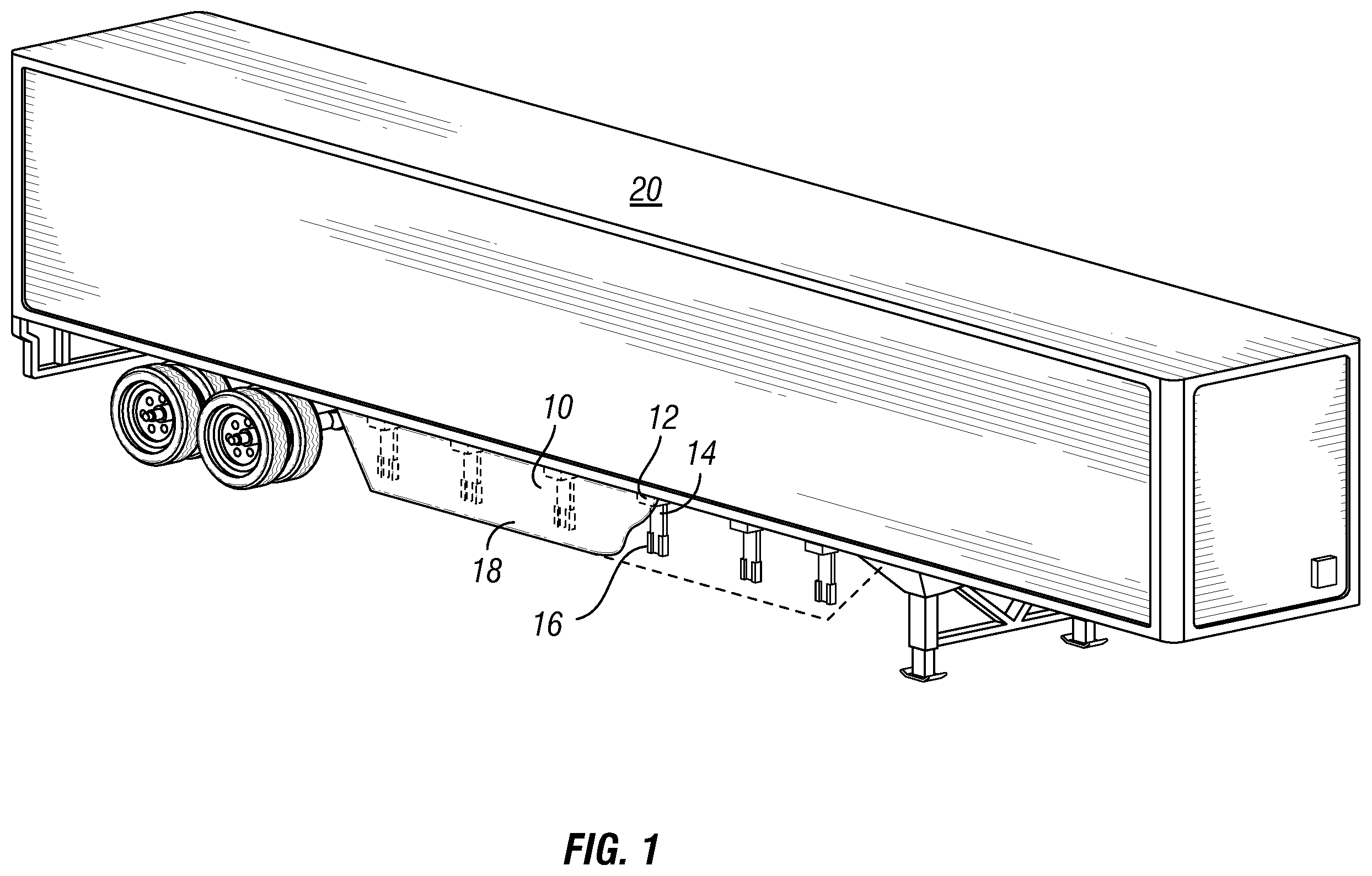Patent US12576924 Figure 1 – Method for applying tension to aerodynamic trailer skirt