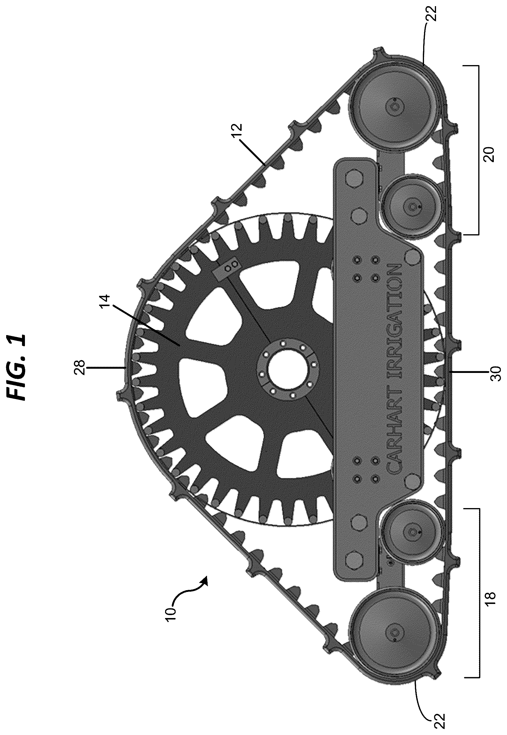 Patent US12576929 Figure 1 – Endless track assembly