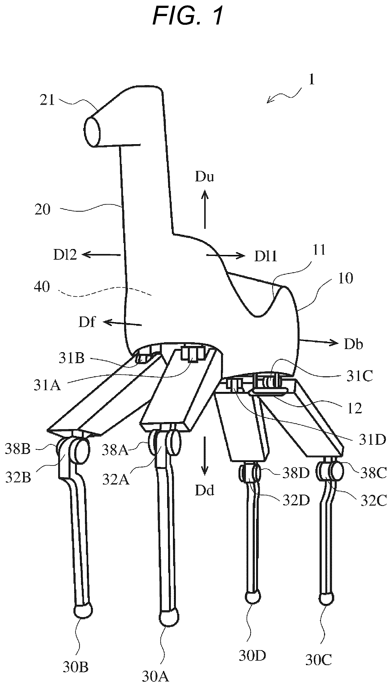 Patent US12576931 Figure 1 – Quadrupedal walking robot