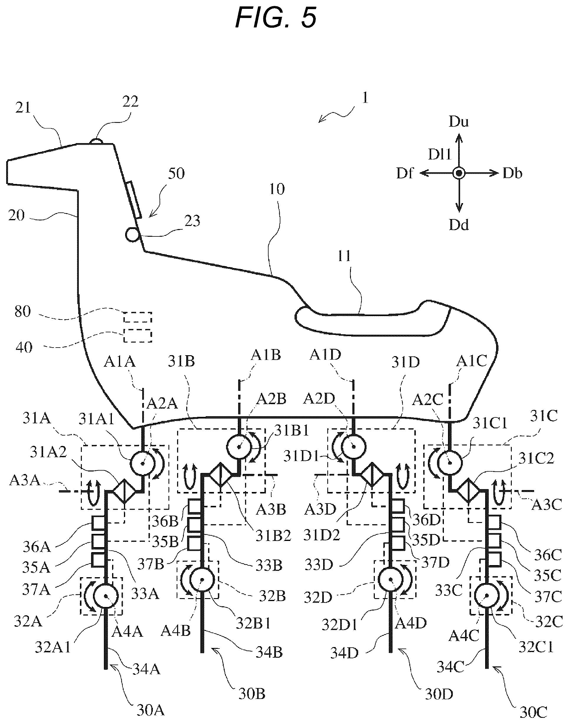 Patent US12576931 Figure 5 – Quadrupedal walking robot