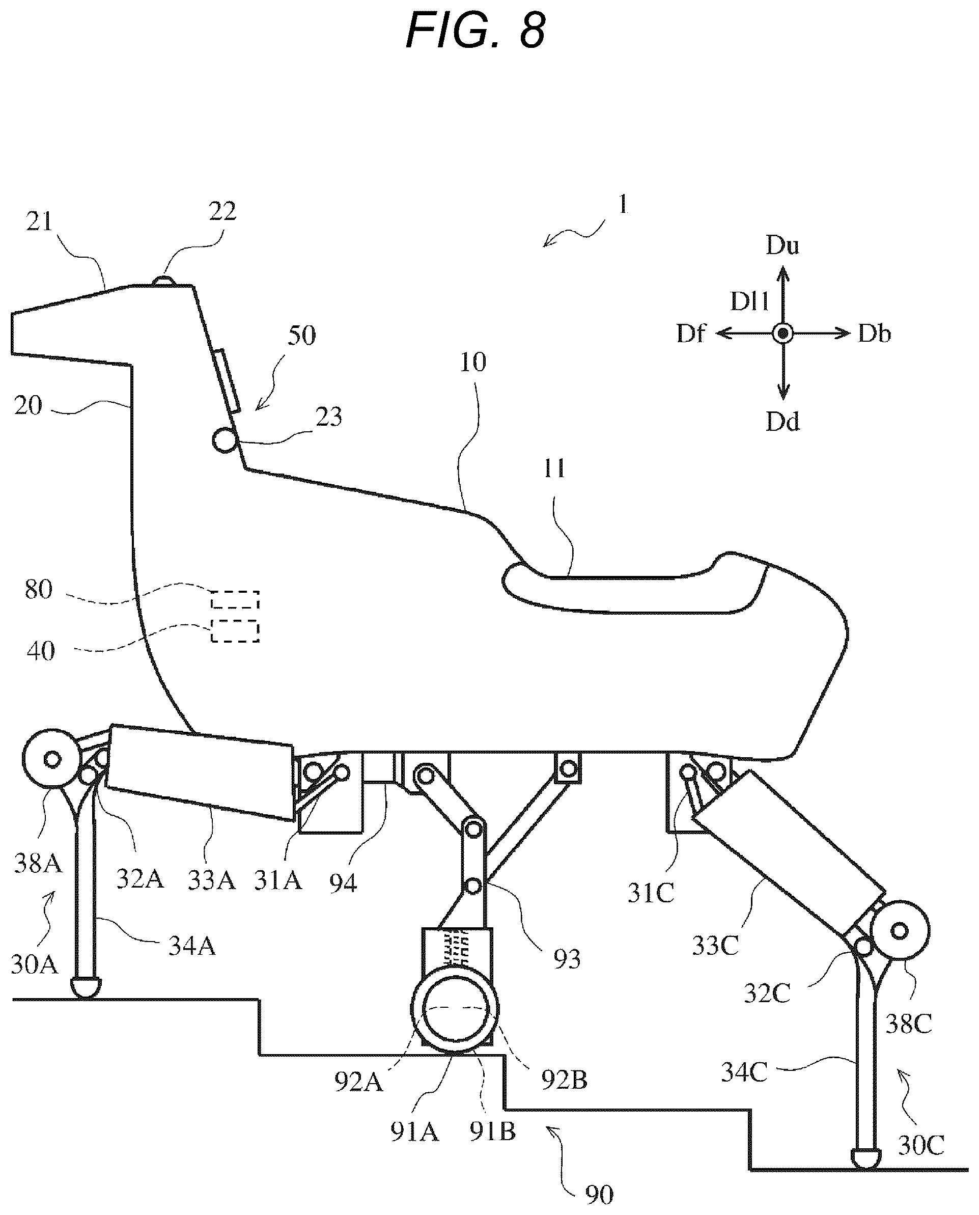 Patent US12576931 Figure 8 – Quadrupedal walking robot