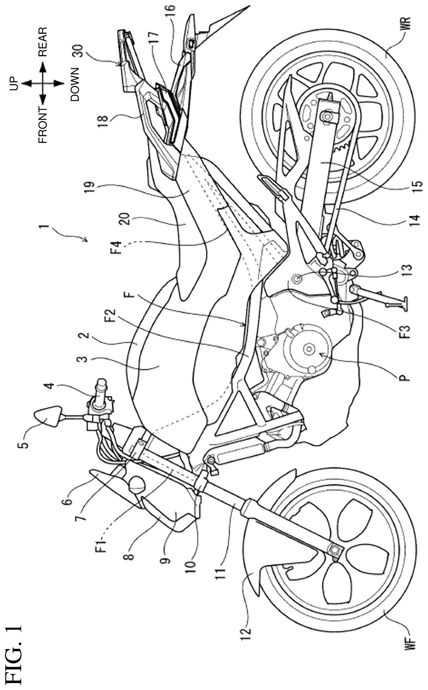 Patent US12576932 Figure 1 – Rear carrier for saddled vehicle