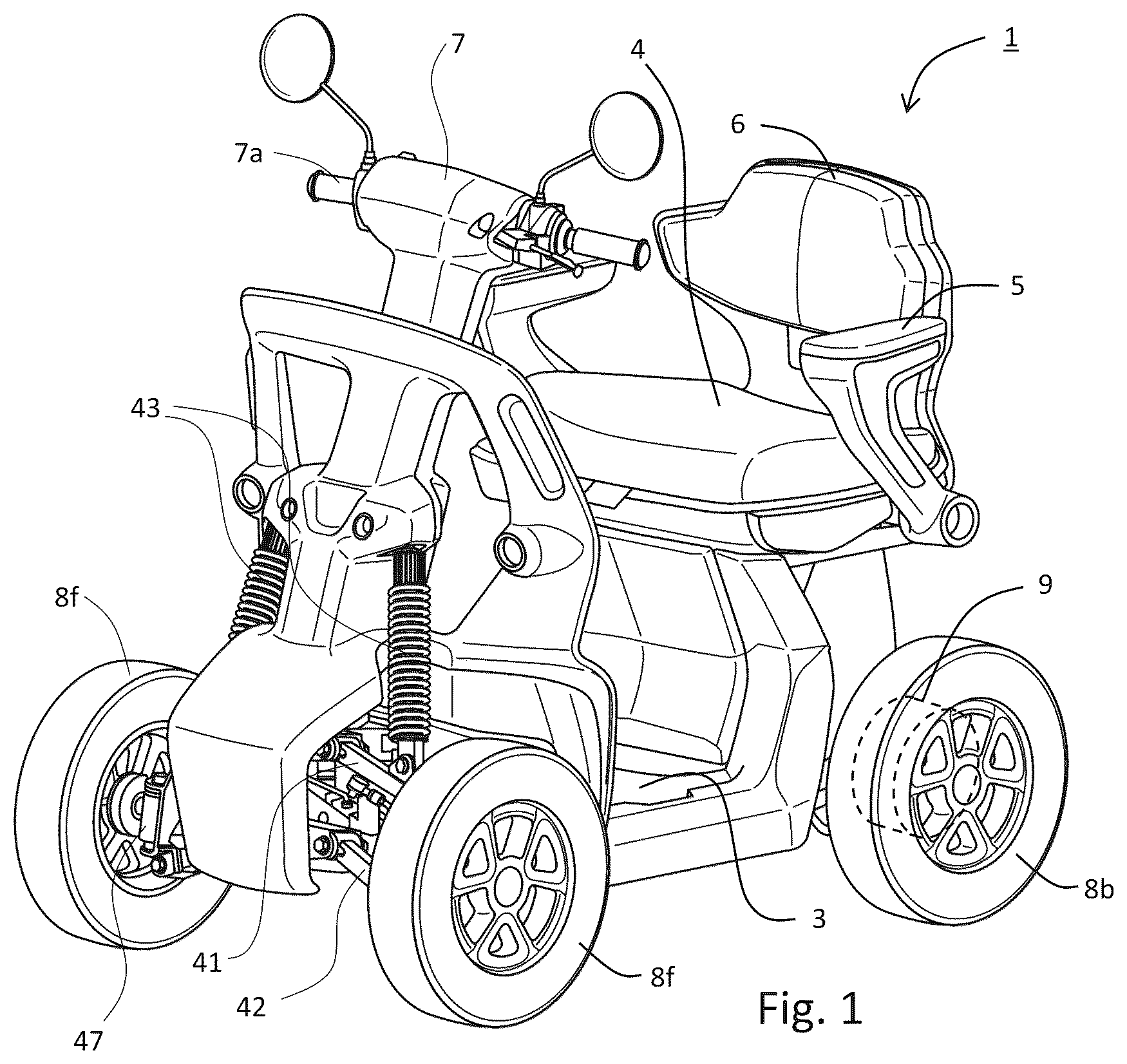 Patent US12576934 — One-occupant electric vehicle — Figure 1